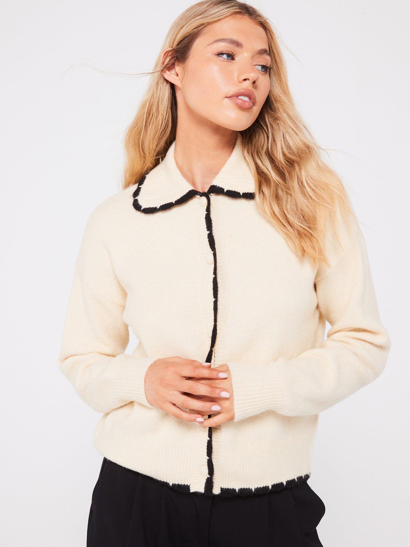 undefined Long Sleeve Collar Cardigan - Cream