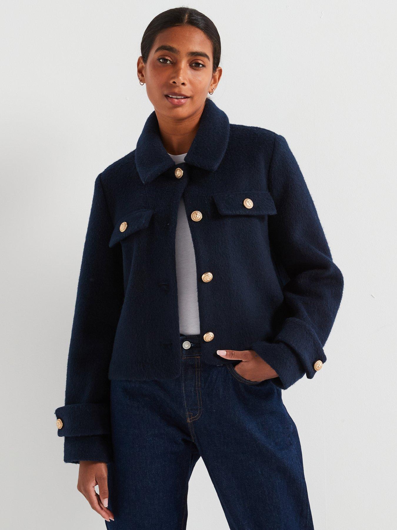 Image 1 of 6 of Vero Moda Short Button Detail Jacket - Navy