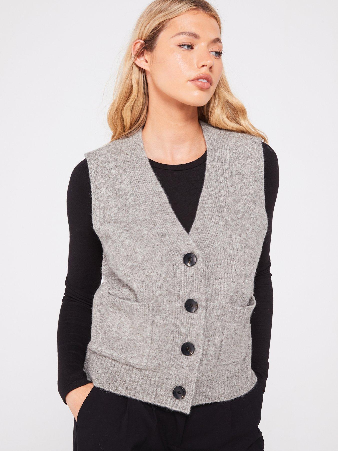 undefined Sleeveless V-Neck Knitted Vest - Grey