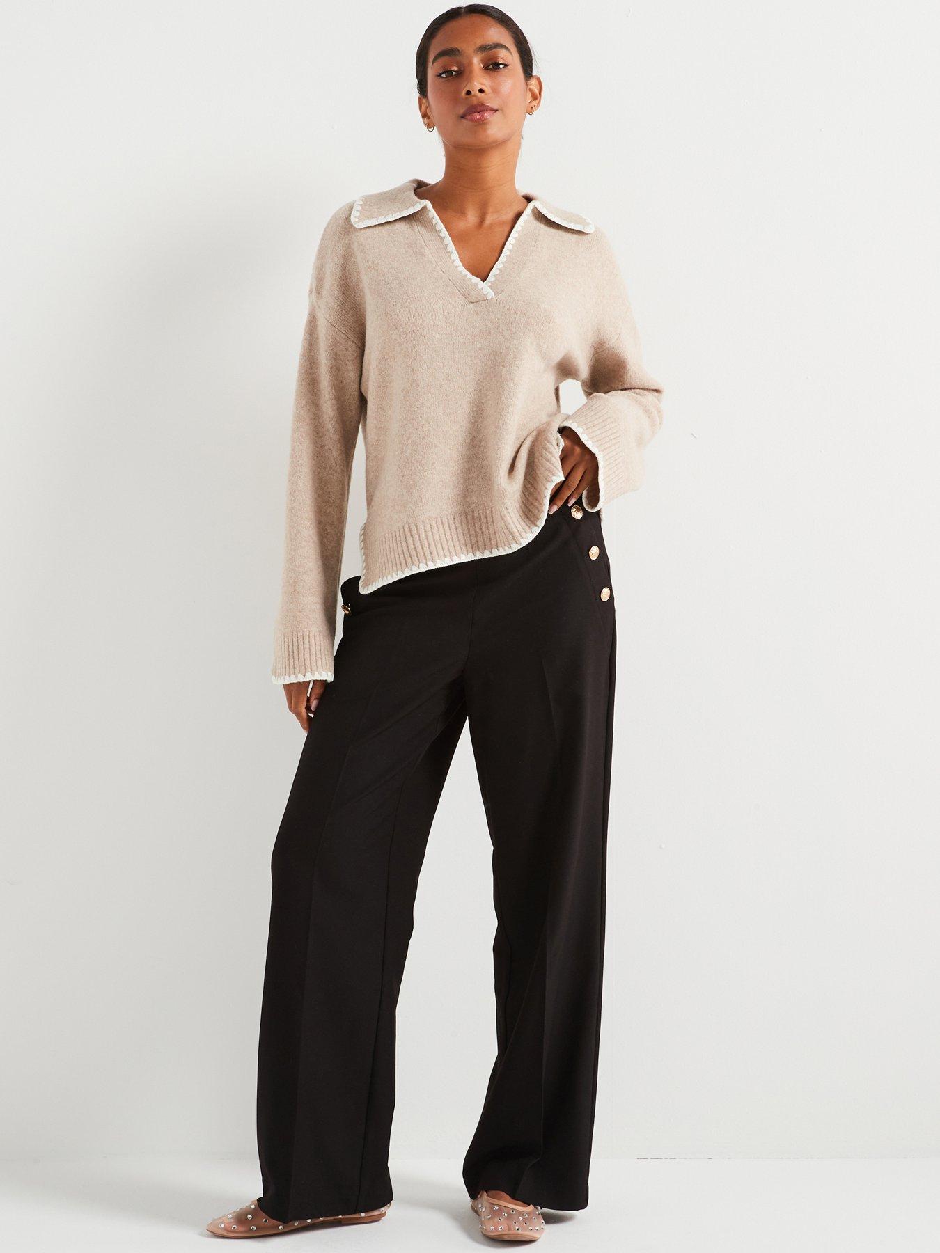 undefined Button Detail High Waist Trousers - Black