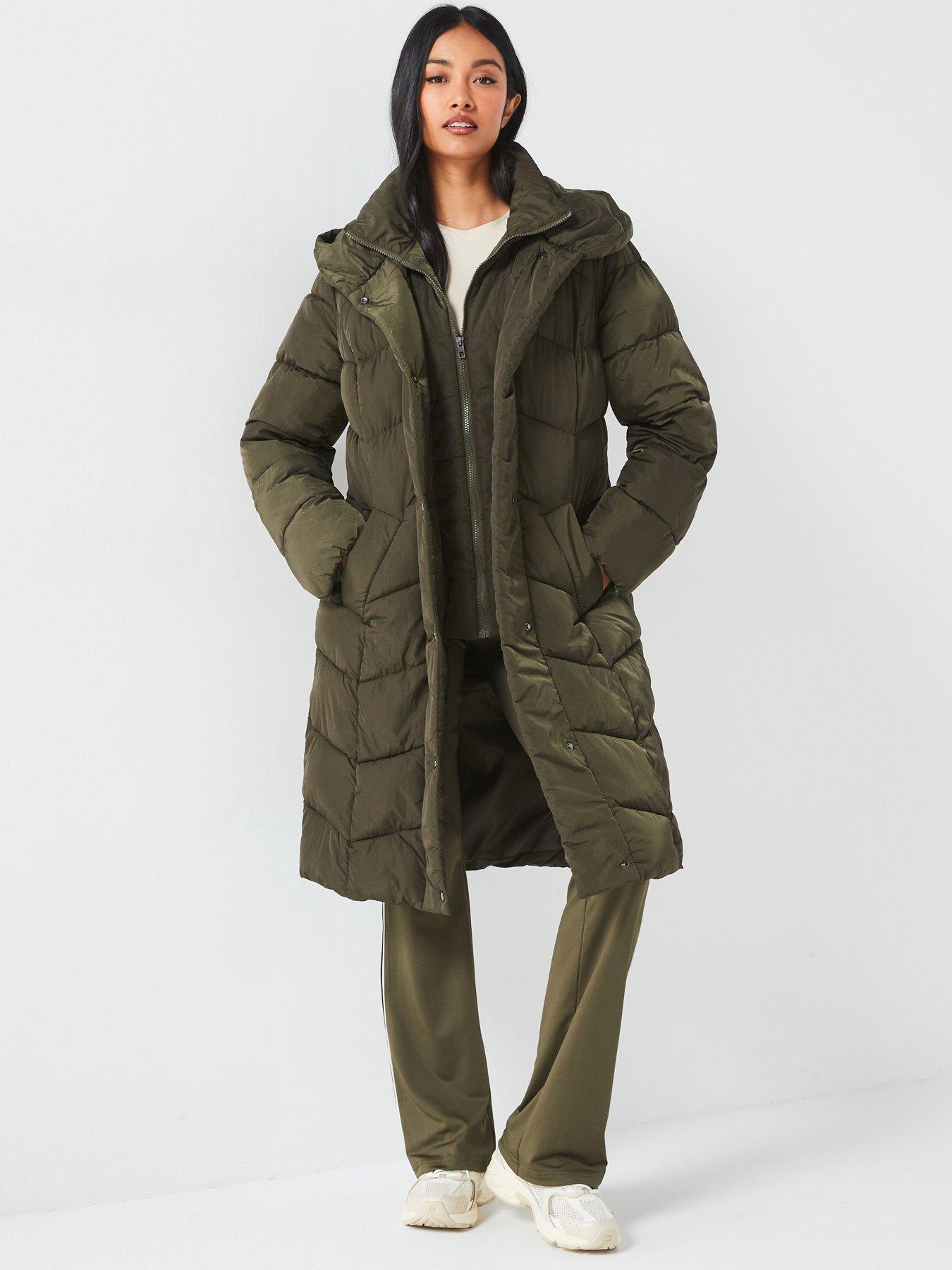 undefined Padded Longline Hooded Coat - Olive Green
