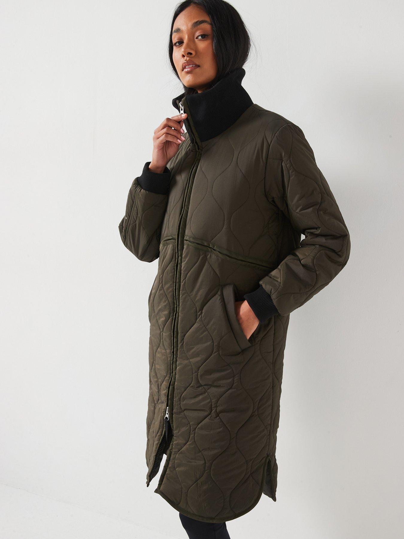 undefined Longerline Onion Quilted Coat - Olive