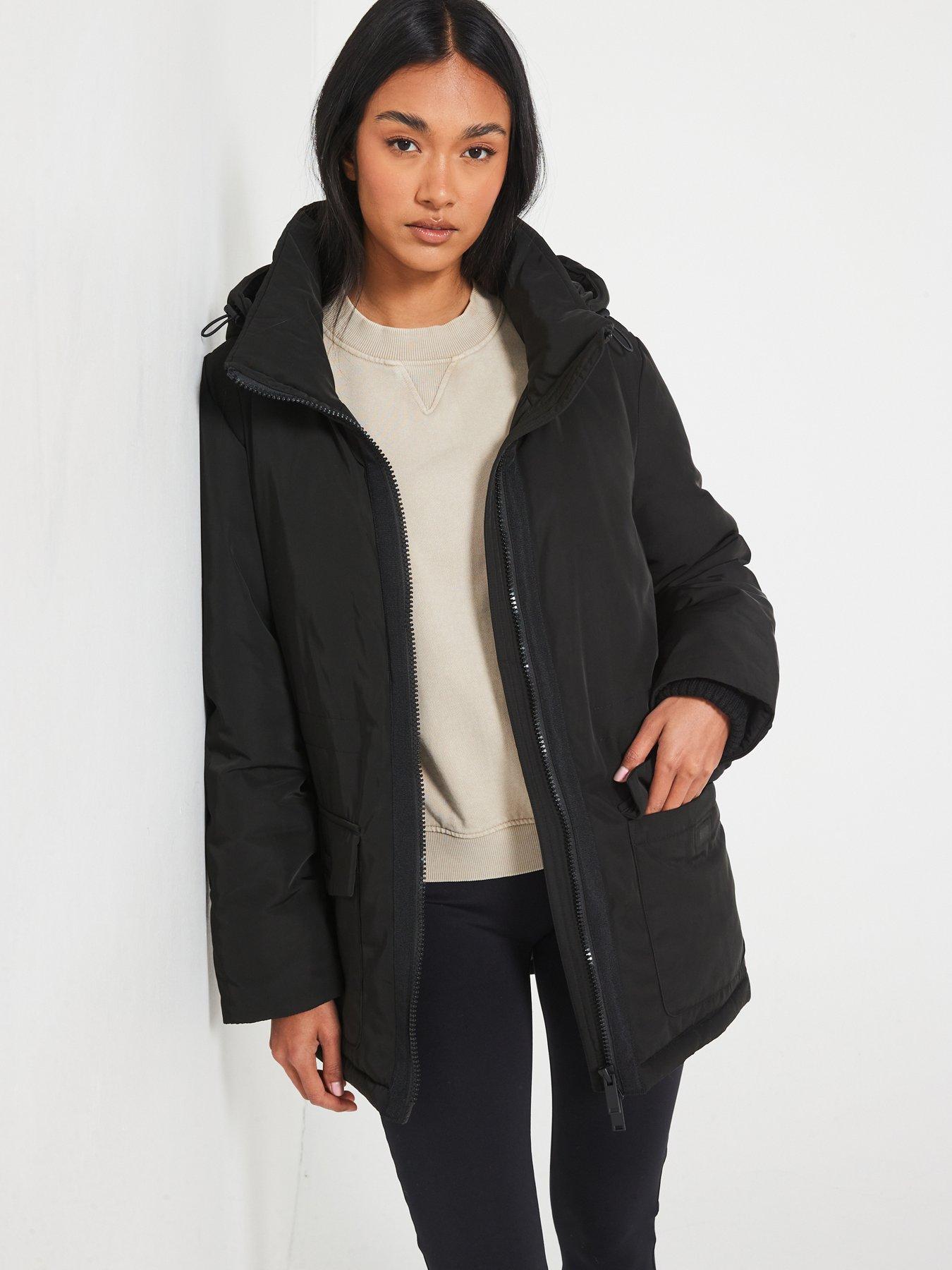 undefined Padded Hooded Utility Coat - Black