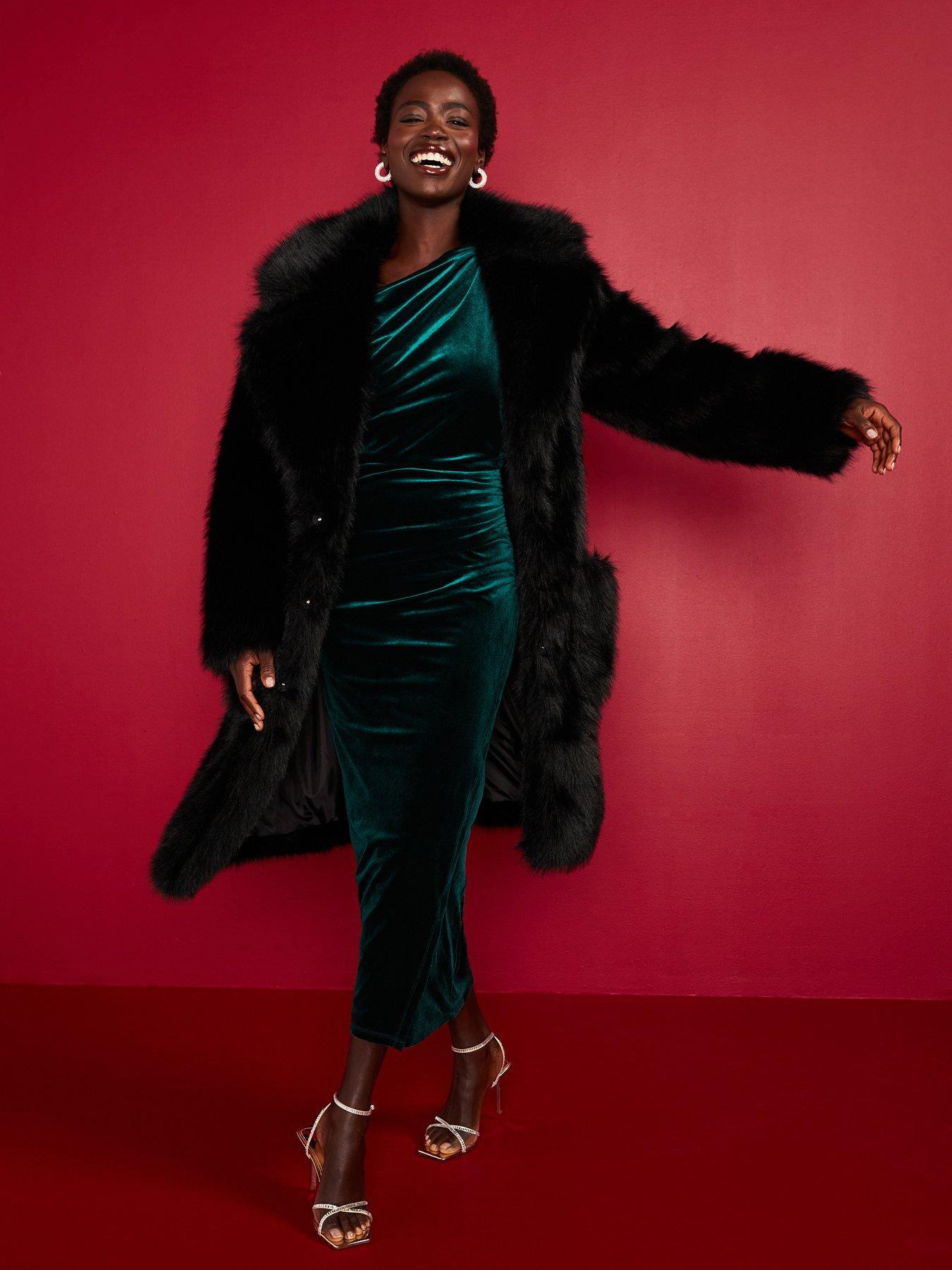 undefined Longline Faux Fur Coat - Black