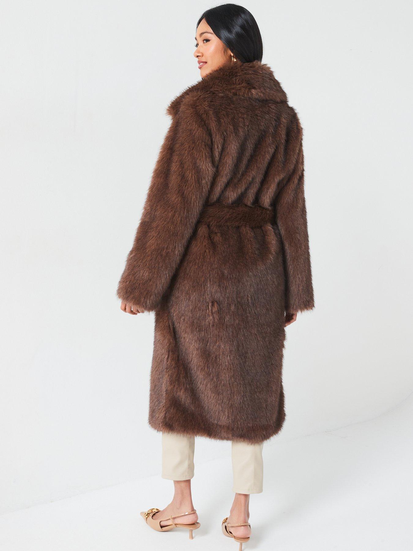 Faux Fur Cuff Belted Wool-Blend Winter Coat main image 1