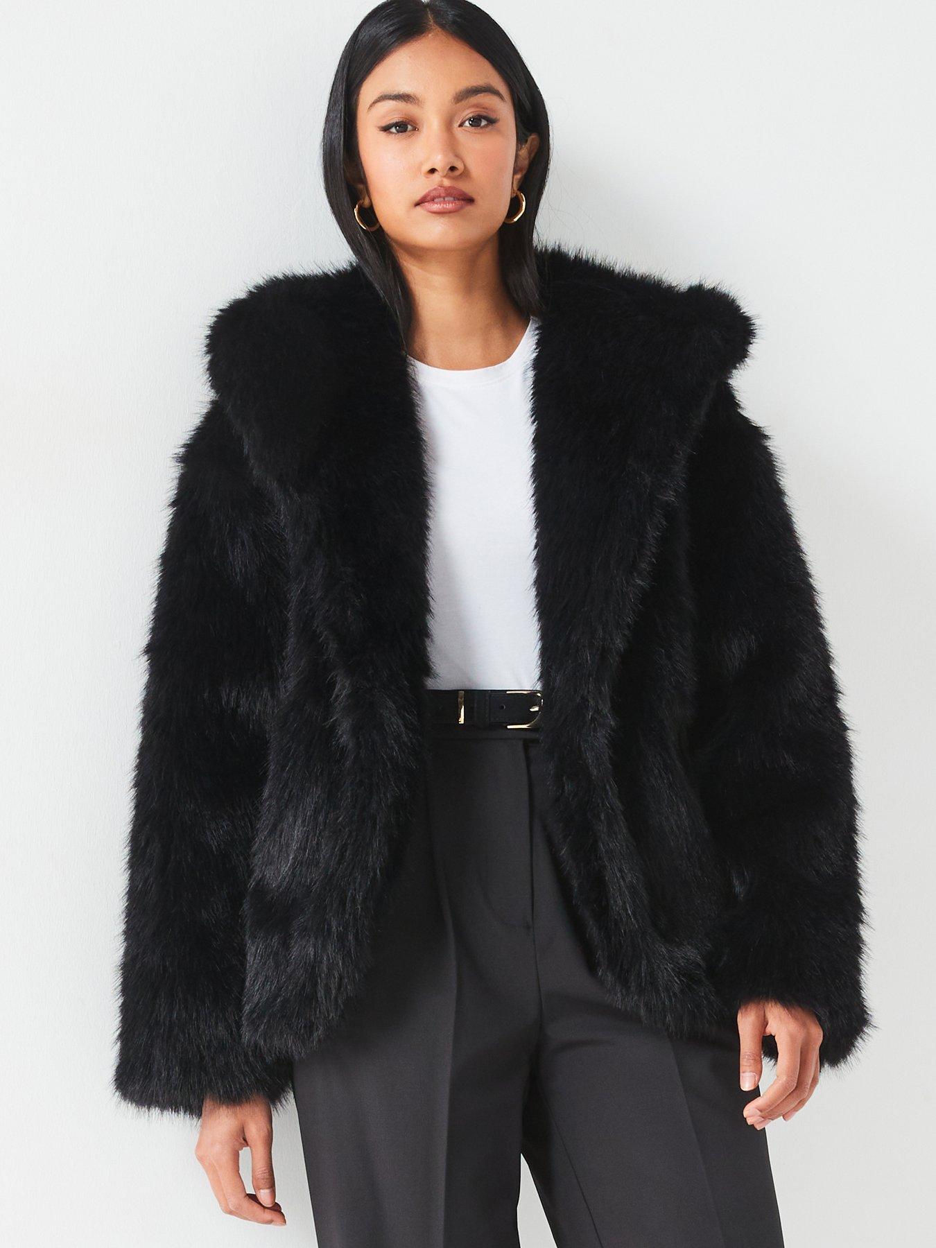 undefined Faux Fur Hooded Coat - Black