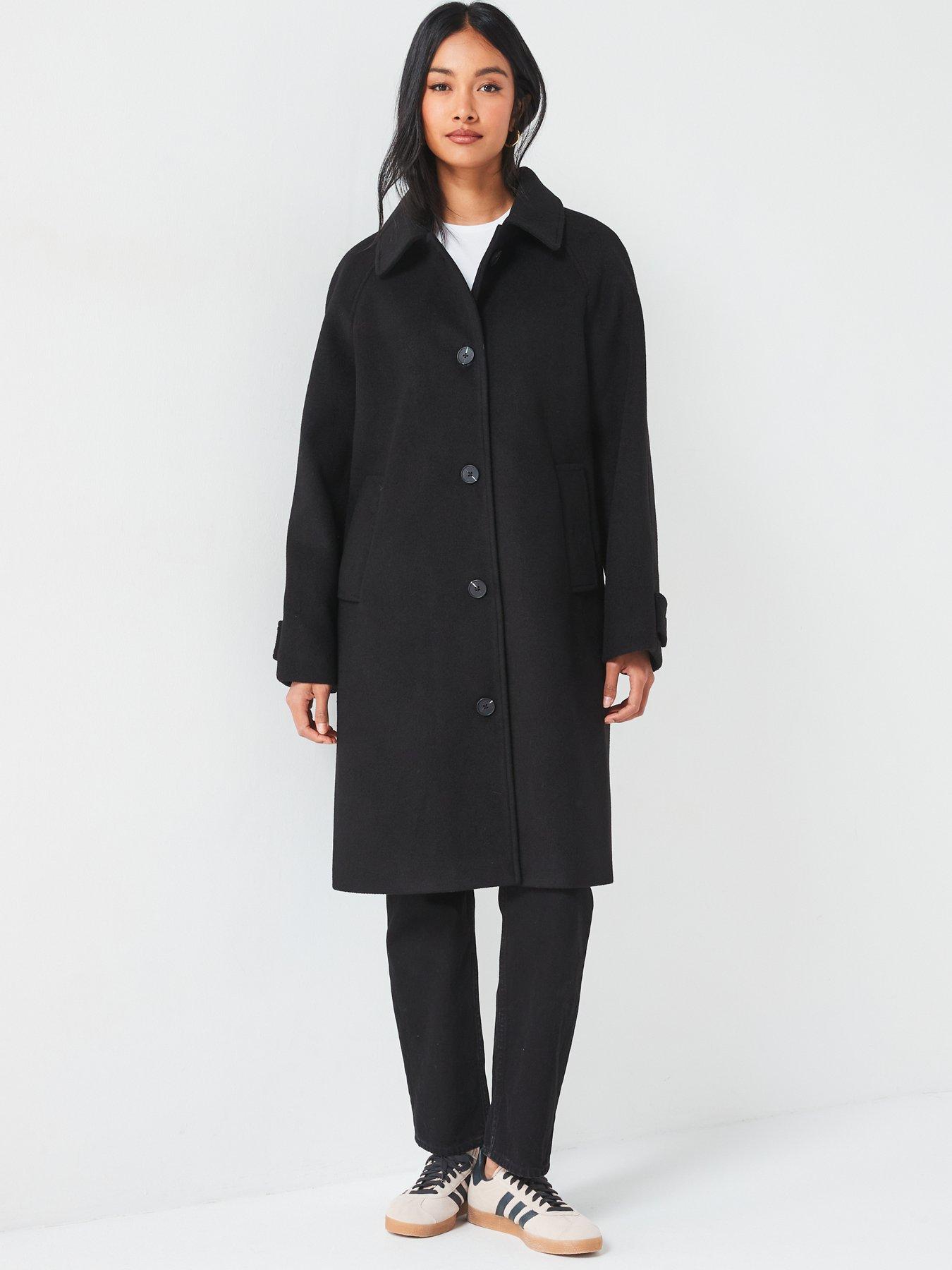 V by Very Faux Wool Trench Coat Black Very