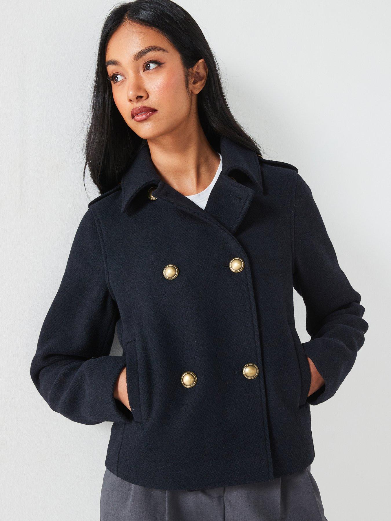 V by Very Wool Mix Twill Short Pea Coat Navy