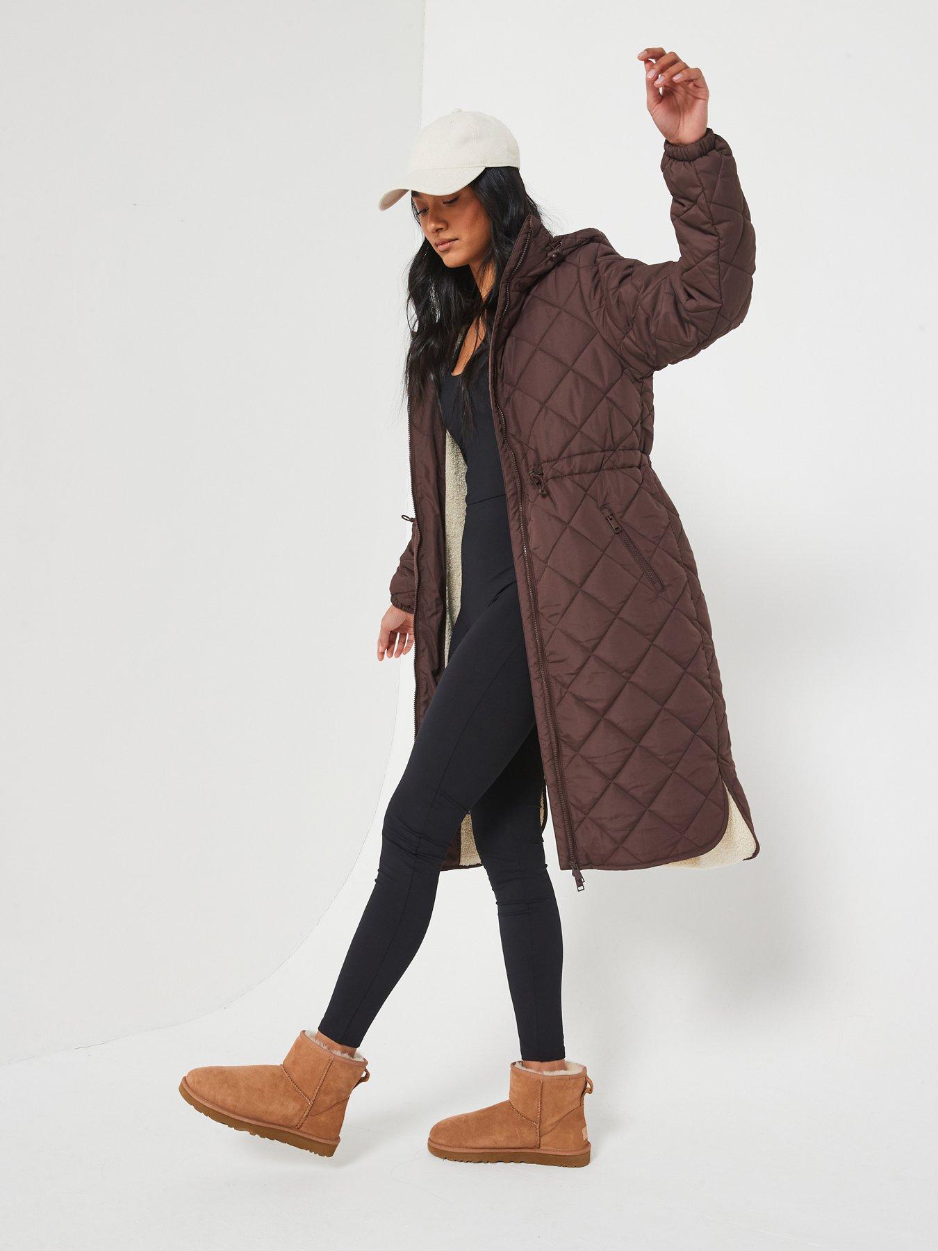 undefined Quilted Hooded Coat With Borg Lining - Brown