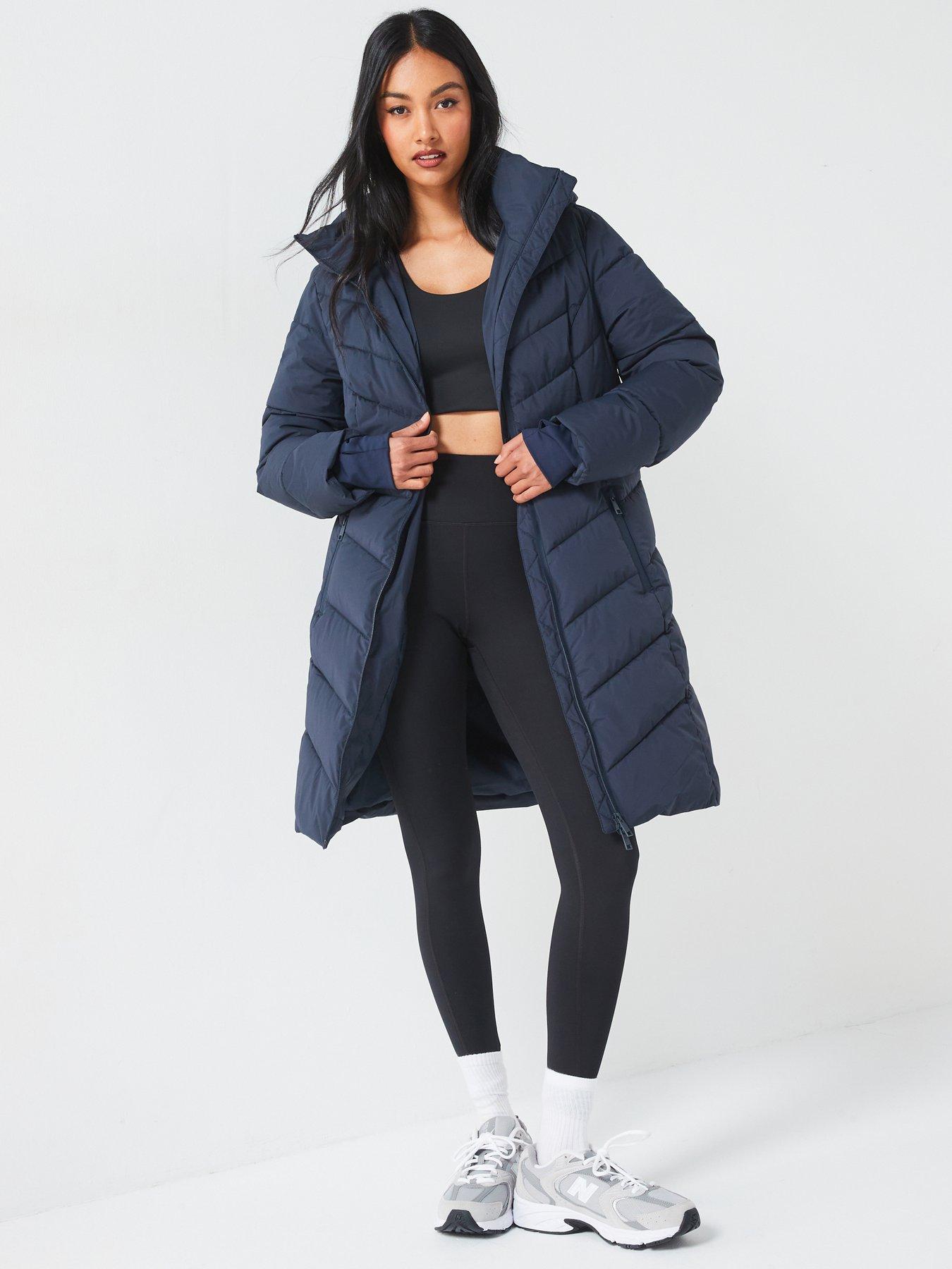 undefined Water Resistant Padded Hooded Mid Length Coat - Navy