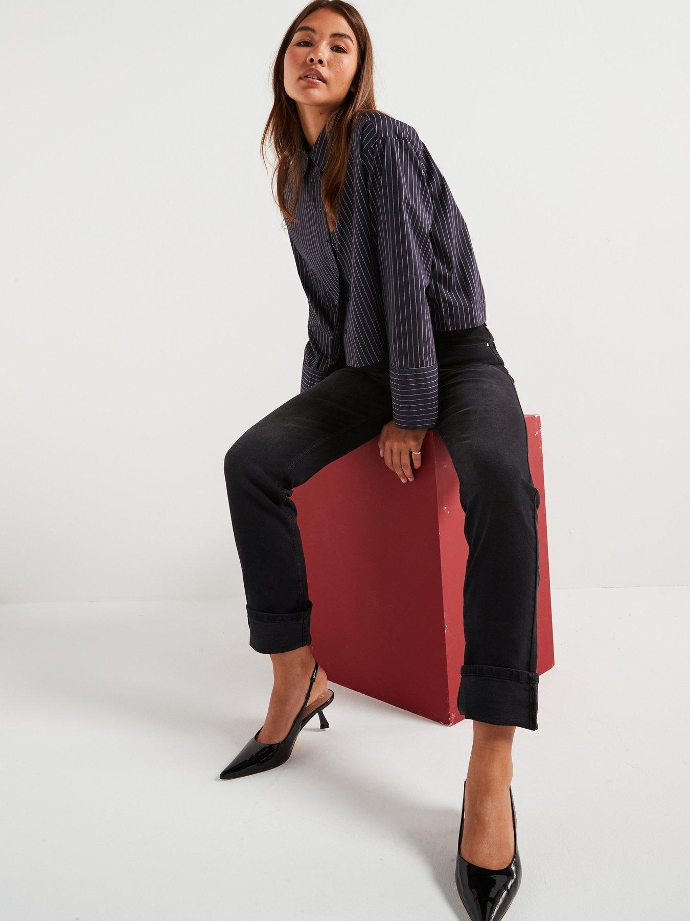 Only Stripe Cropped Shirt - Navy