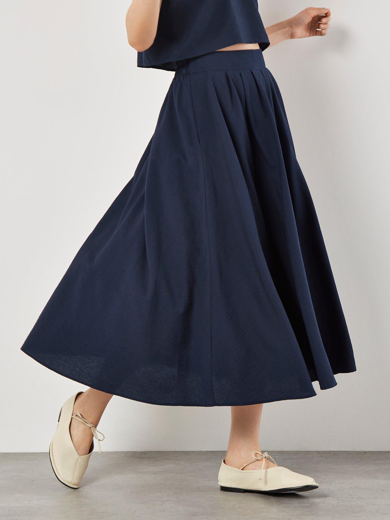 Apricot Slub Pleat A-line Midi Skirt Very