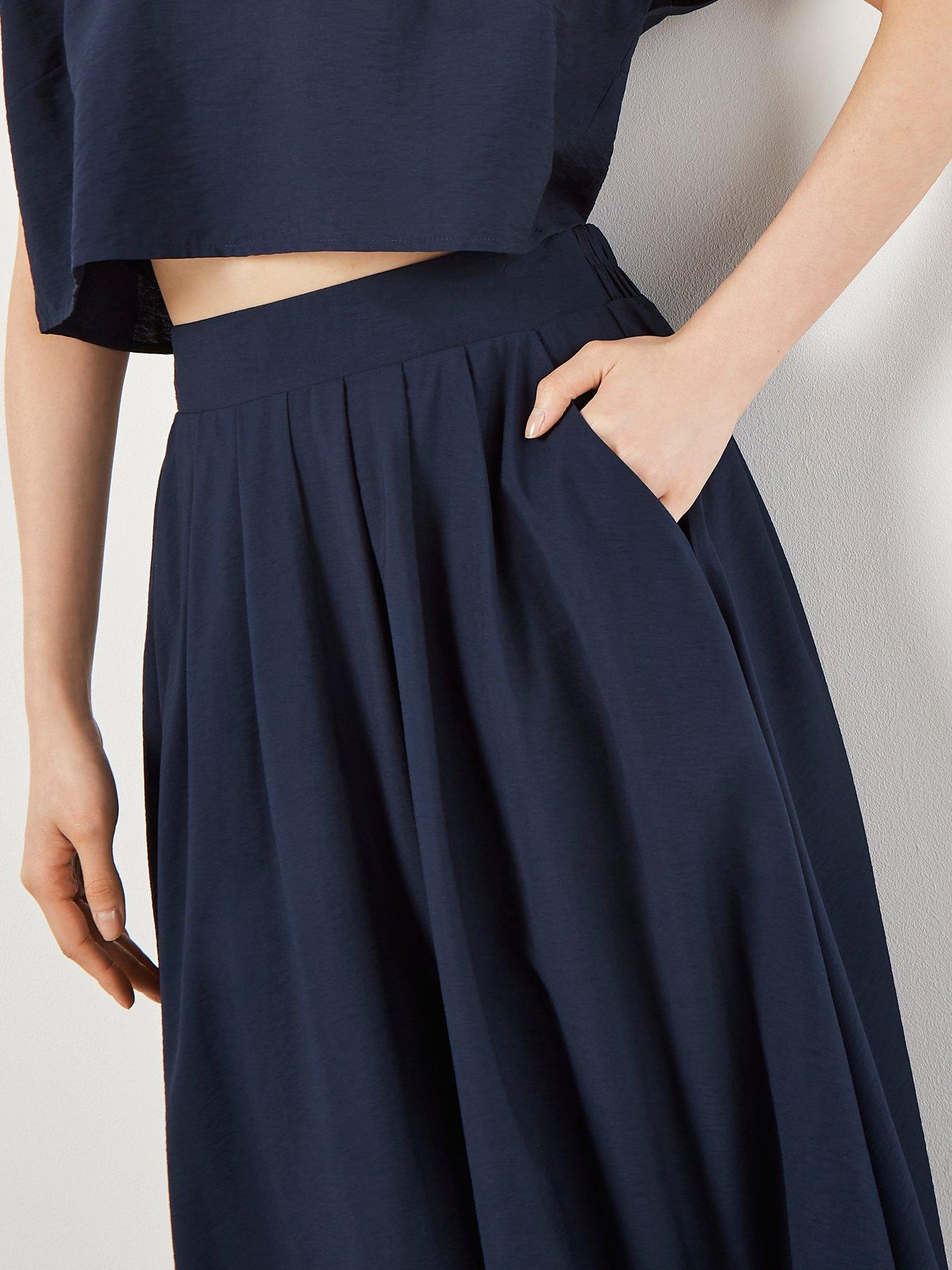Apricot Slub Pleat A-line Midi Skirt | Very