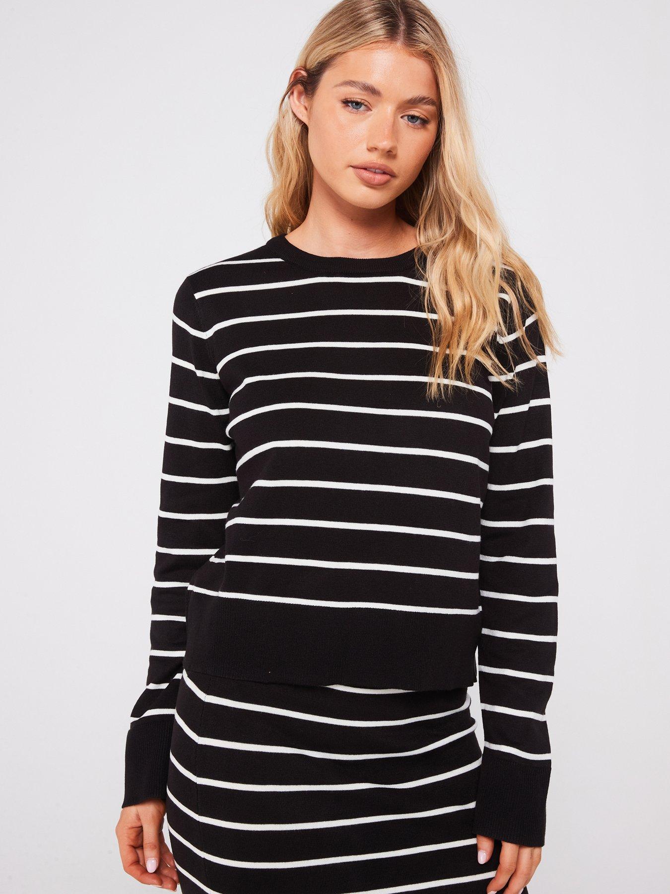 undefined Round Neck Knitted Jumper - /White - Black