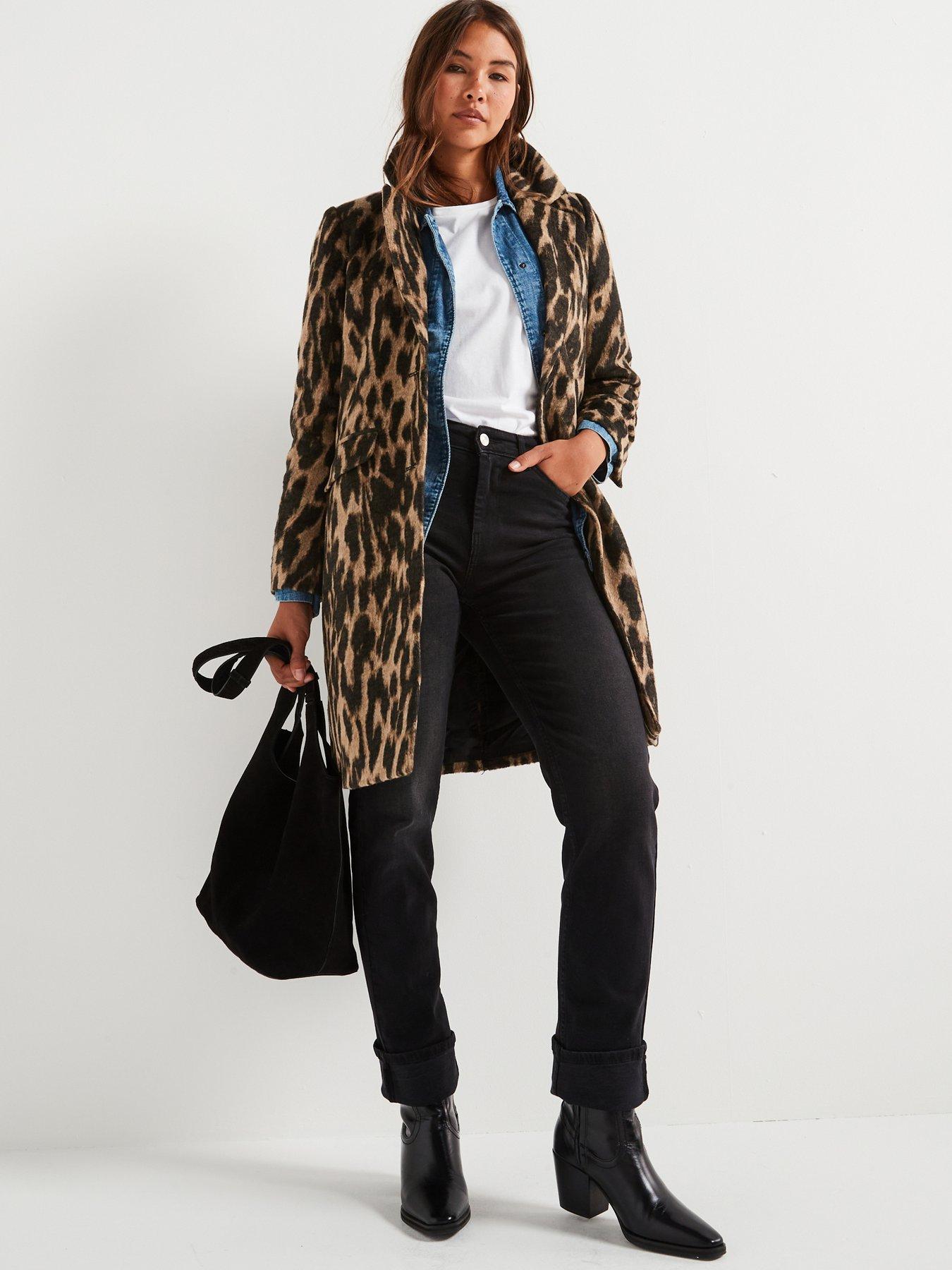 undefined Leopard Print Structured Coat - Black