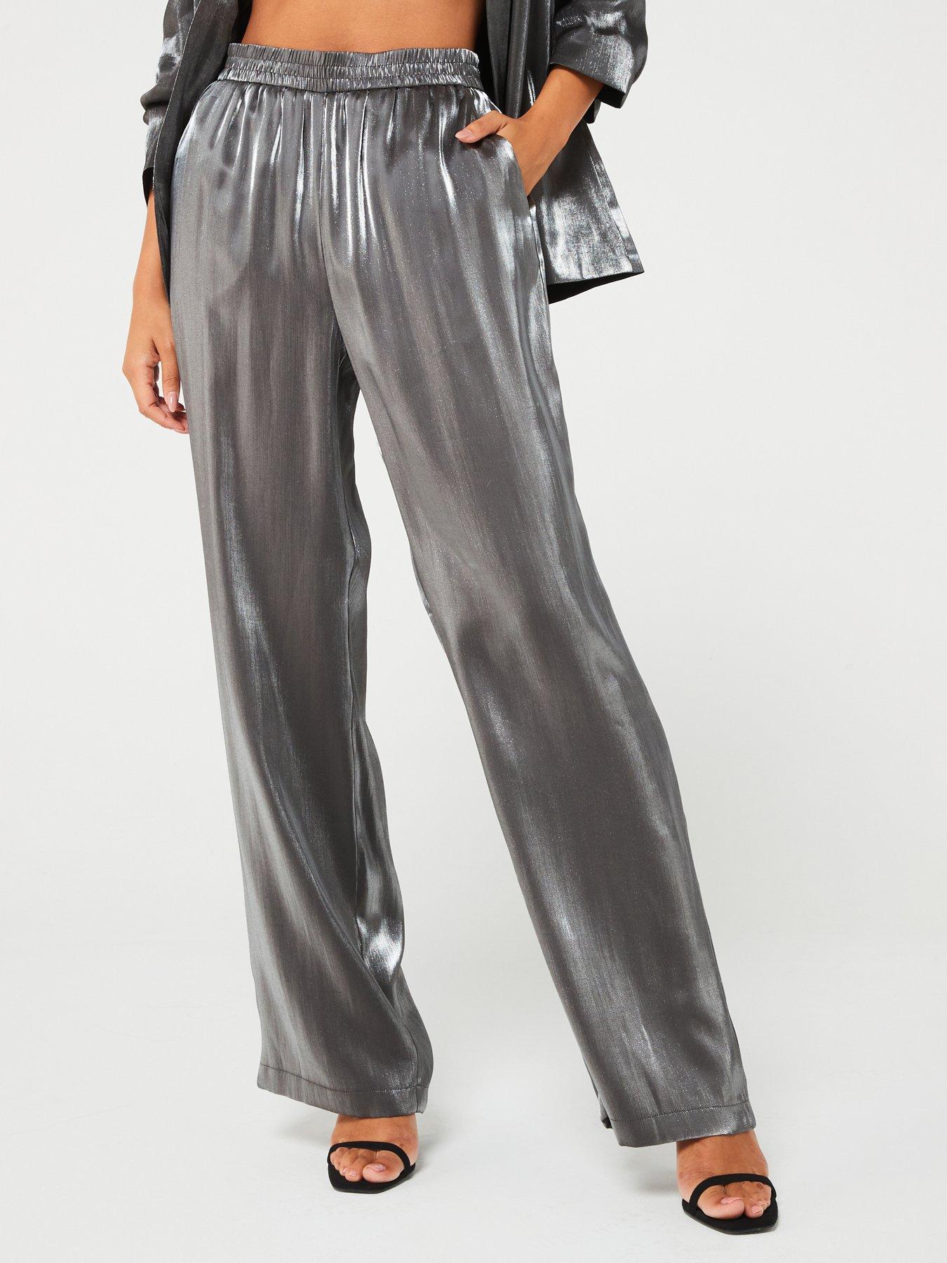 High Waist Elasticated Wide Leg Pant Silver