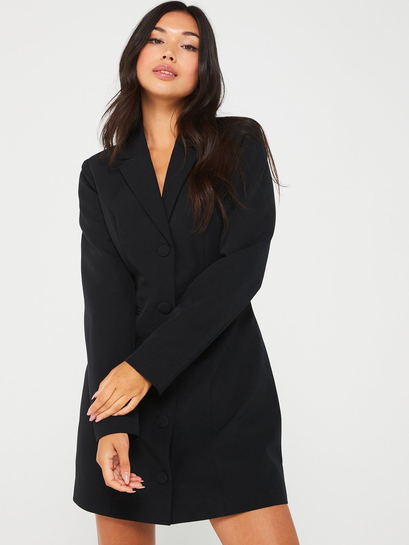 undefined Long Sleeve Mini Blazer Dress - Black