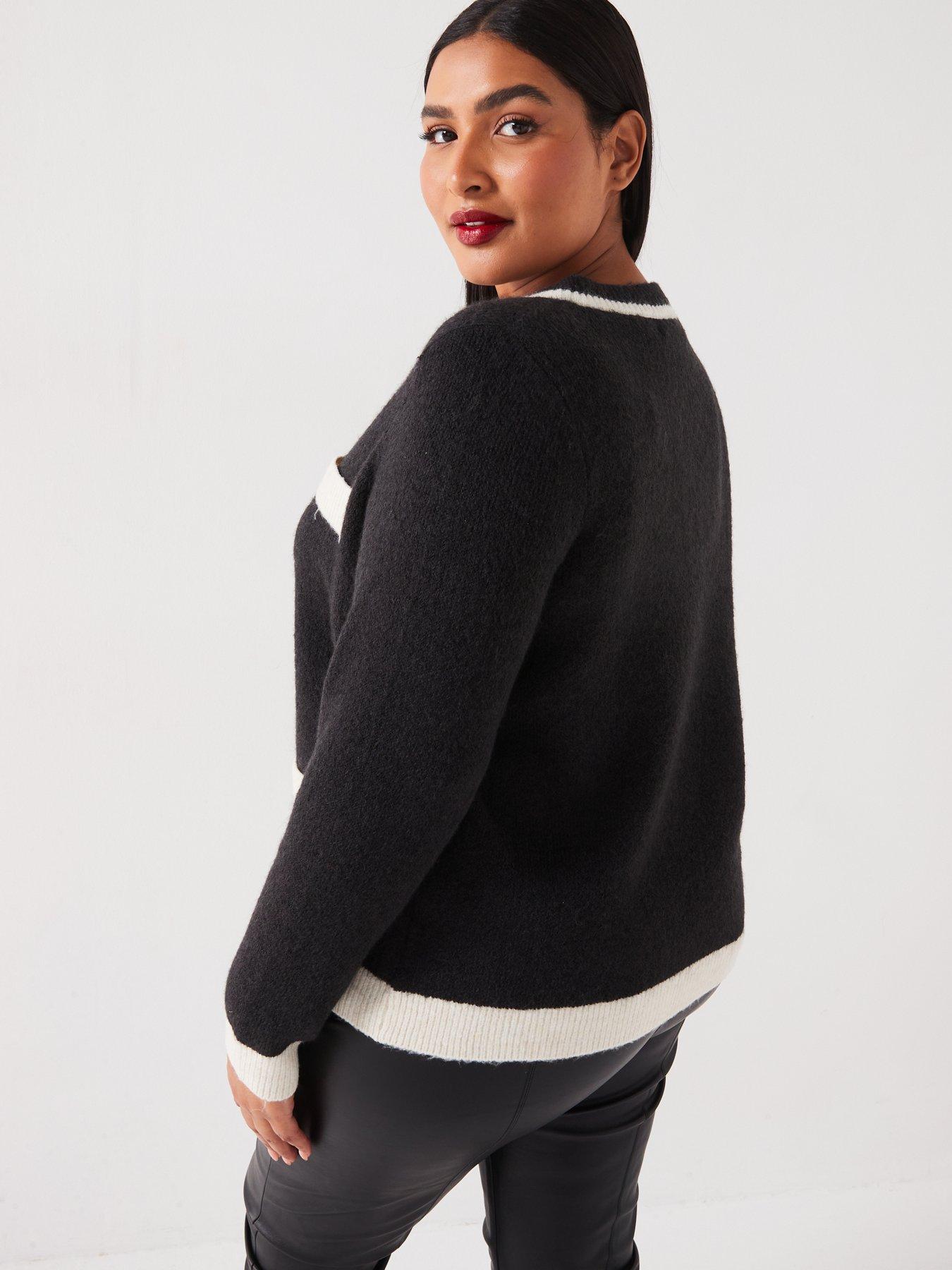 Image 2 of 6 of Vero Moda Curve Contrast Trim Button Cardigan - Black