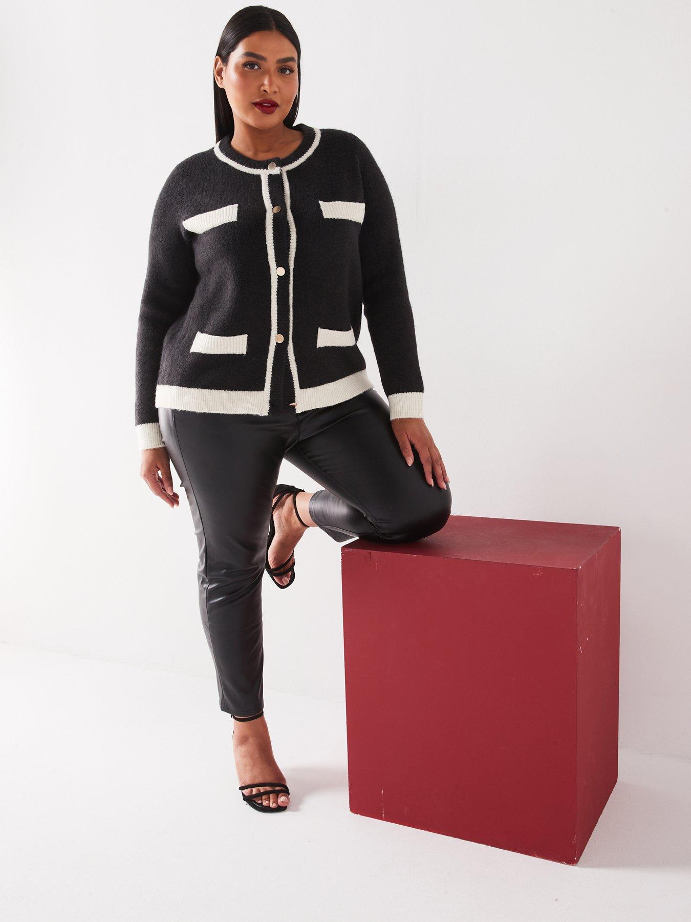 Image 3 of 6 of Vero Moda Curve Contrast Trim Button Cardigan - Black
