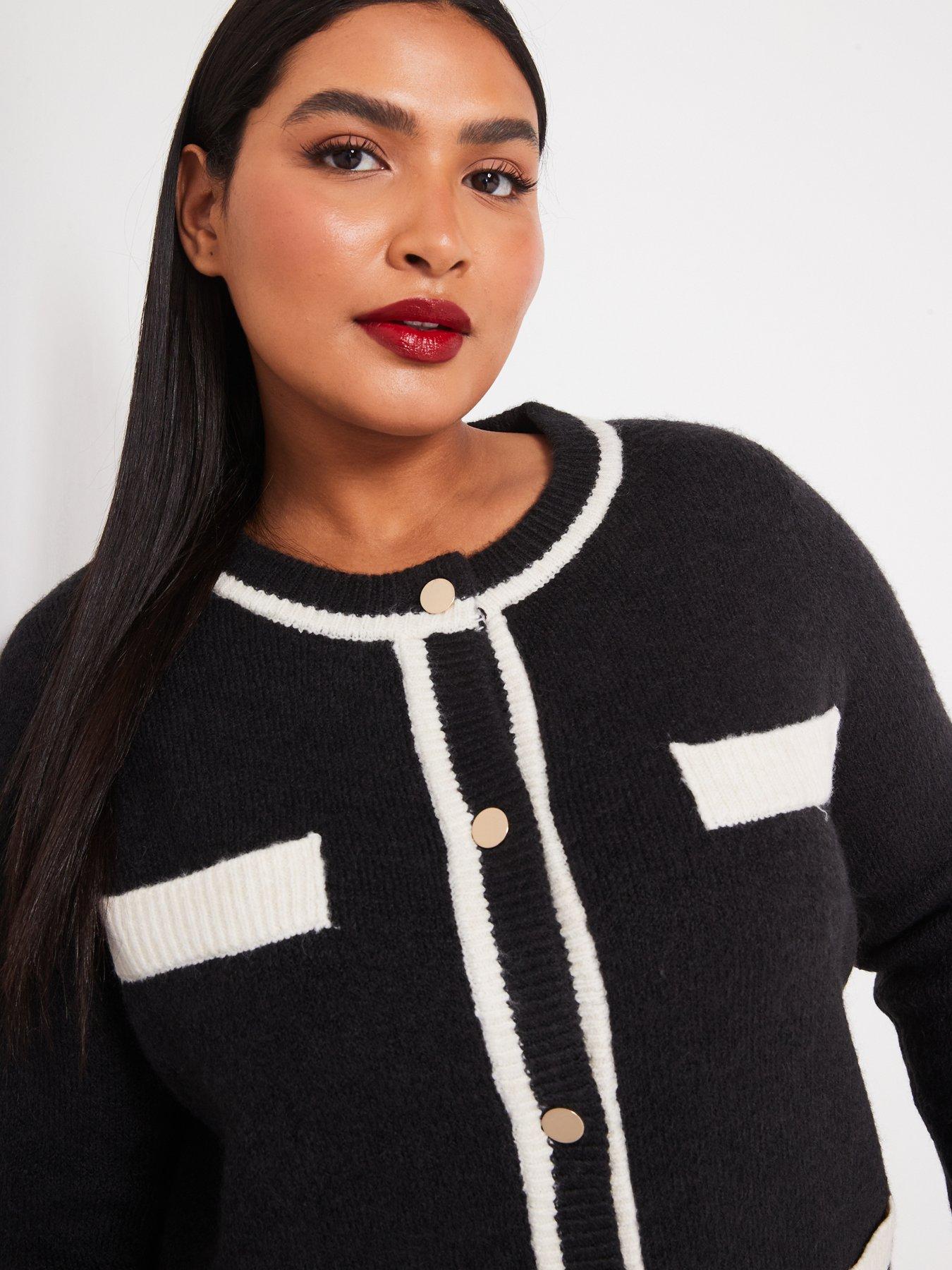 Image 5 of 6 of Vero Moda Curve Contrast Trim Button Cardigan - Black