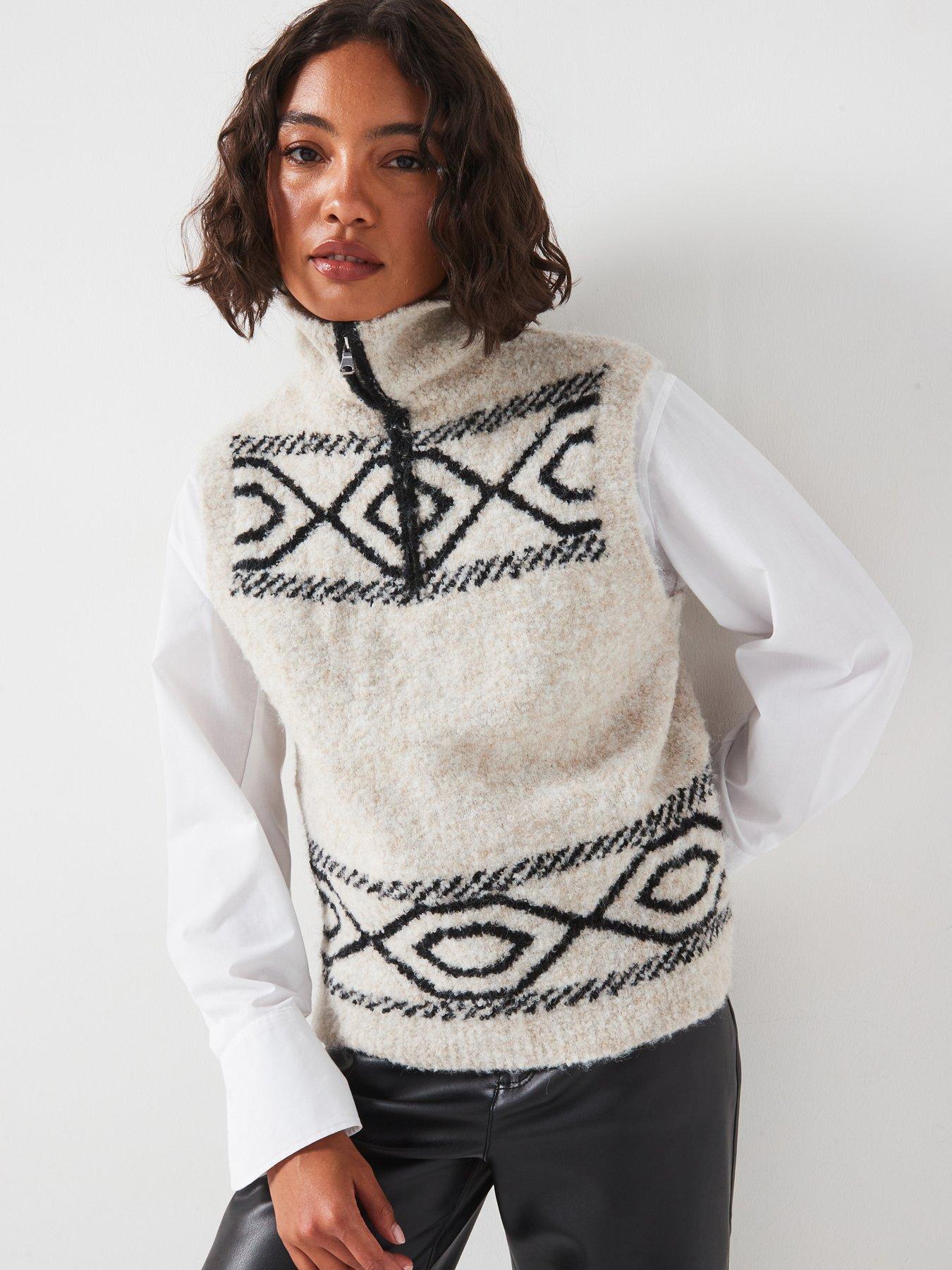 undefined Sleeveless Half Zip Vest - Cream
