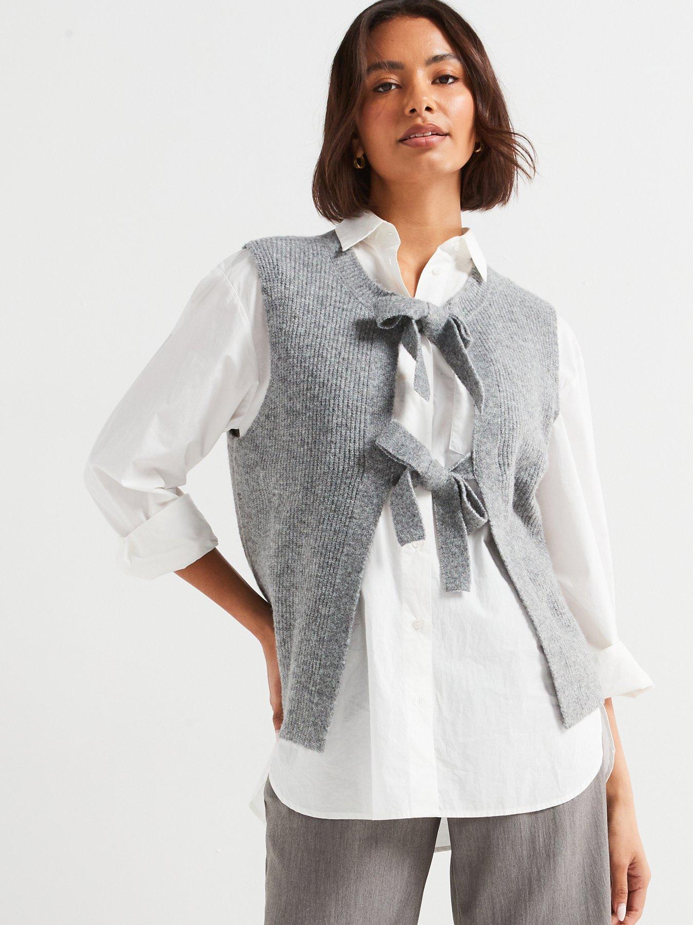 undefined Sleeveless Tie Vest - Grey