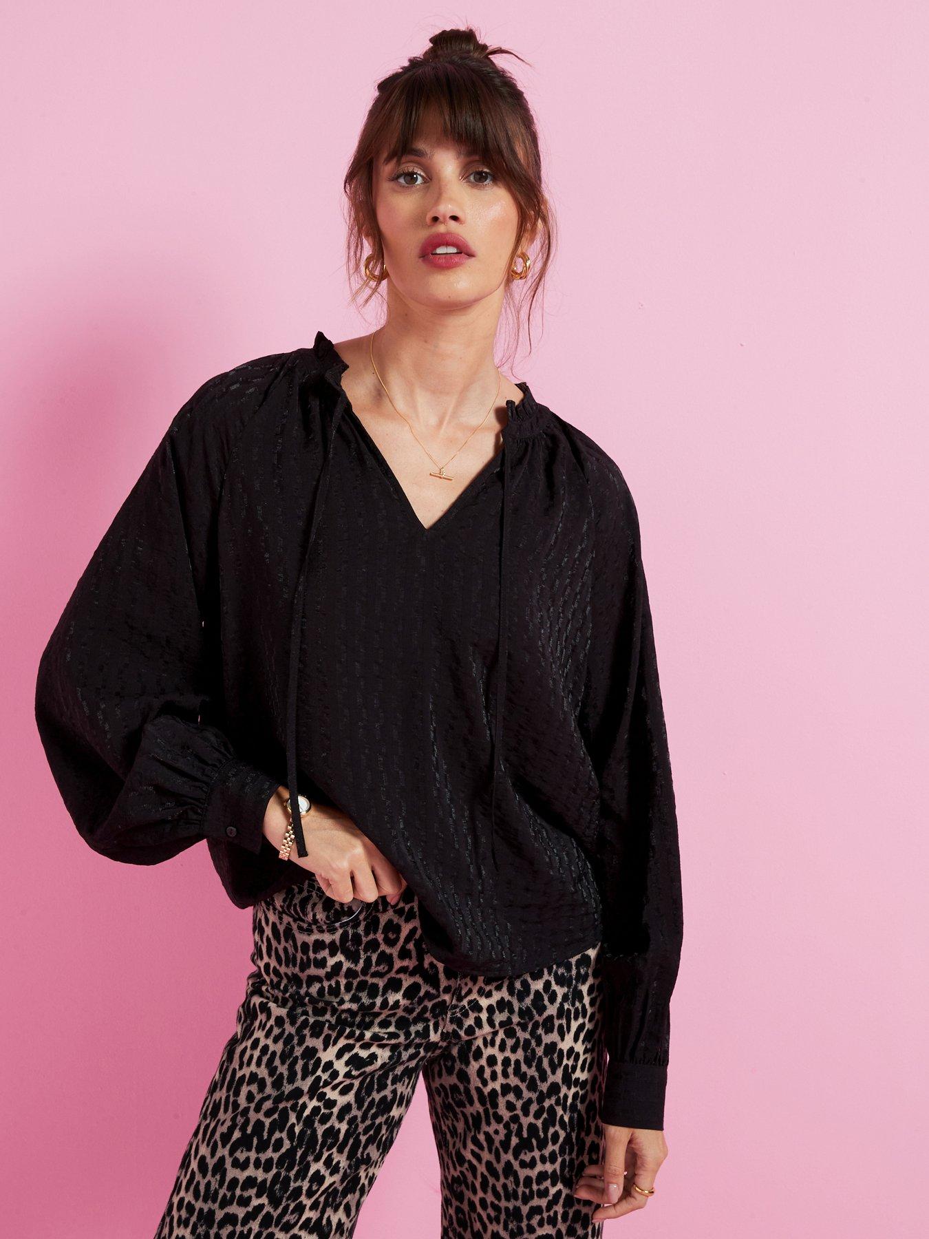 undefined Tie Detail Long Sleeve Blouse - Black