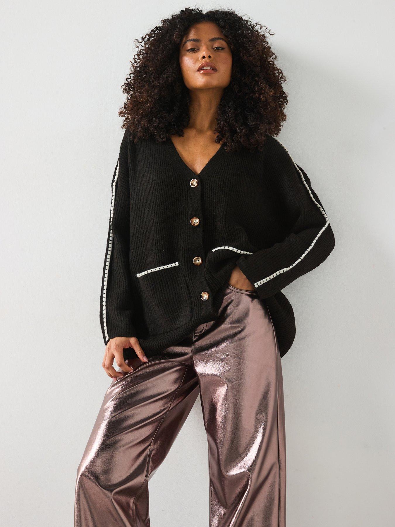 undefined Zora Long Sleeve V-Neck Cardigan - Brown
