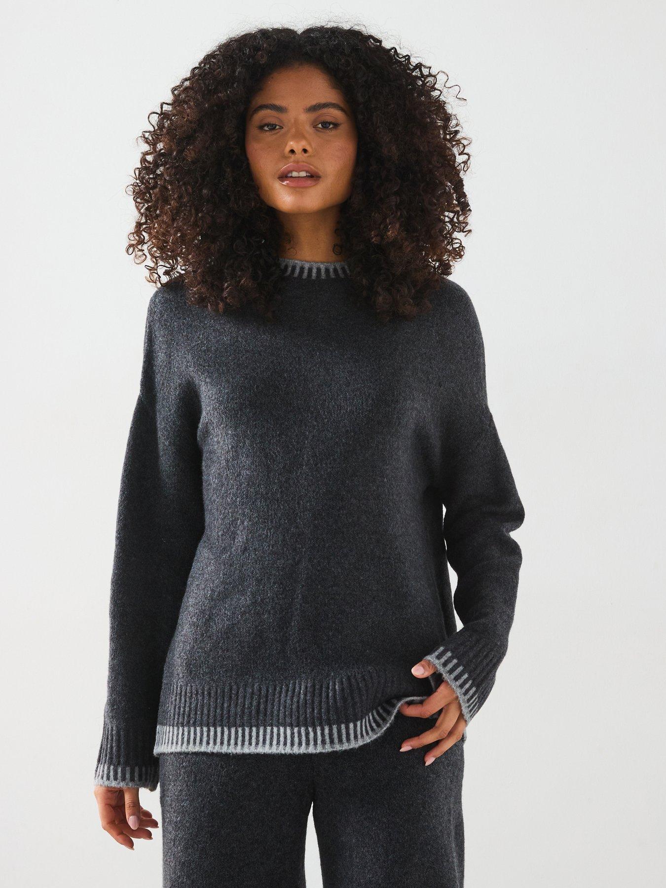undefined Stitch Detail Mock Neck Knitted Jumper - Dark Grey