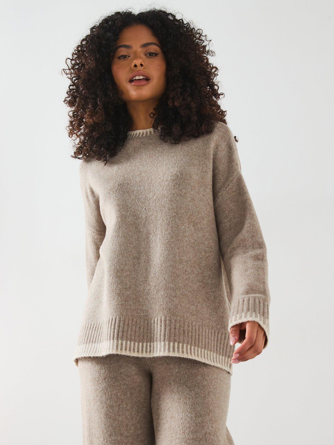 undefined Stitch Detail Mock Neck Knitted Jumper - Brown