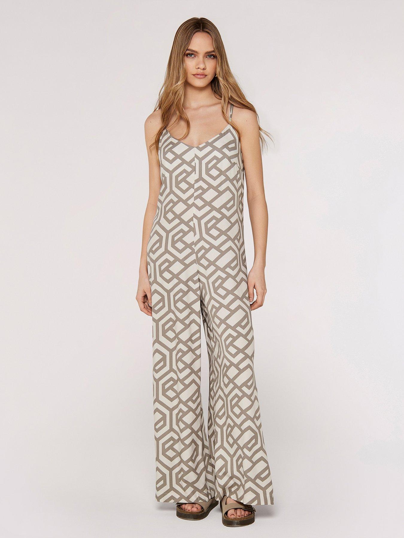 Apricot Retro Geo Print Jumpsuit Beige Very.co.uk