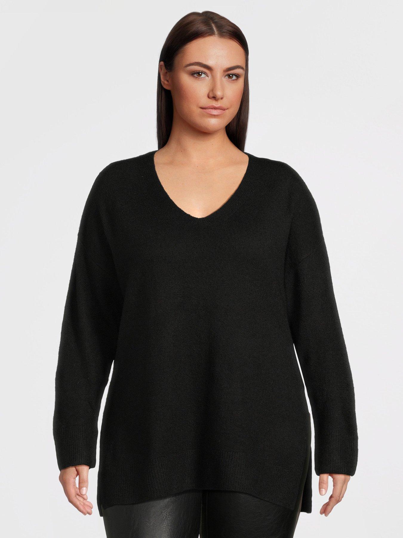 undefined V-Neck Long Sleeve Pullover - Black