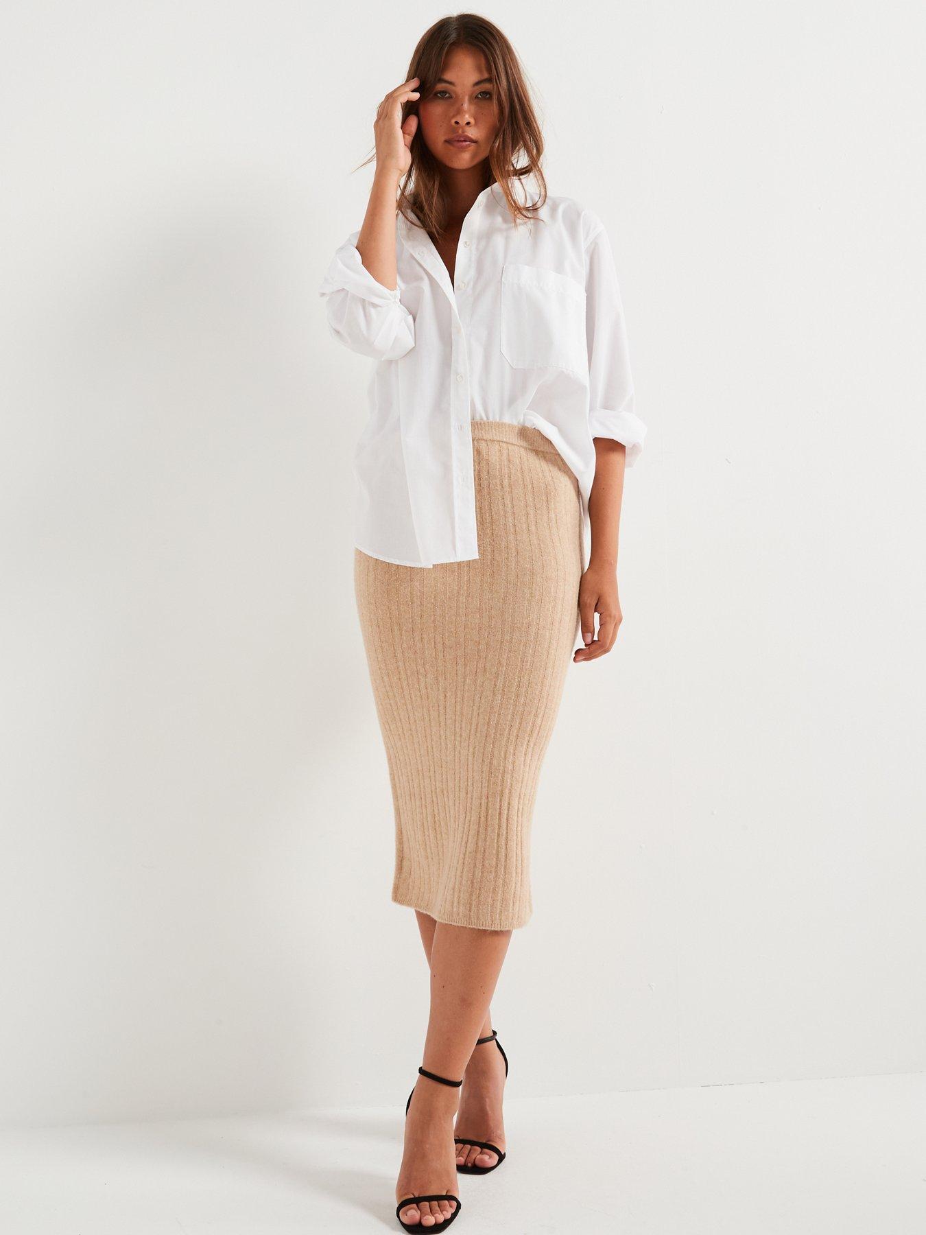 Only Knitted Ribbed Midi Skirt Beige Very