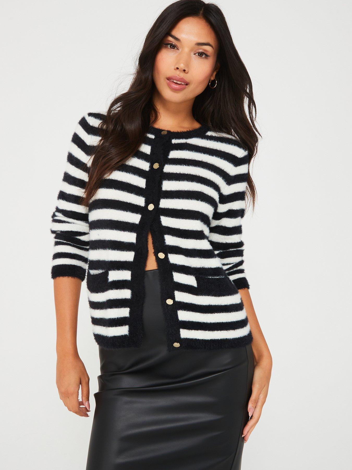 undefined Round Neck Stripe Cardigan - Multi