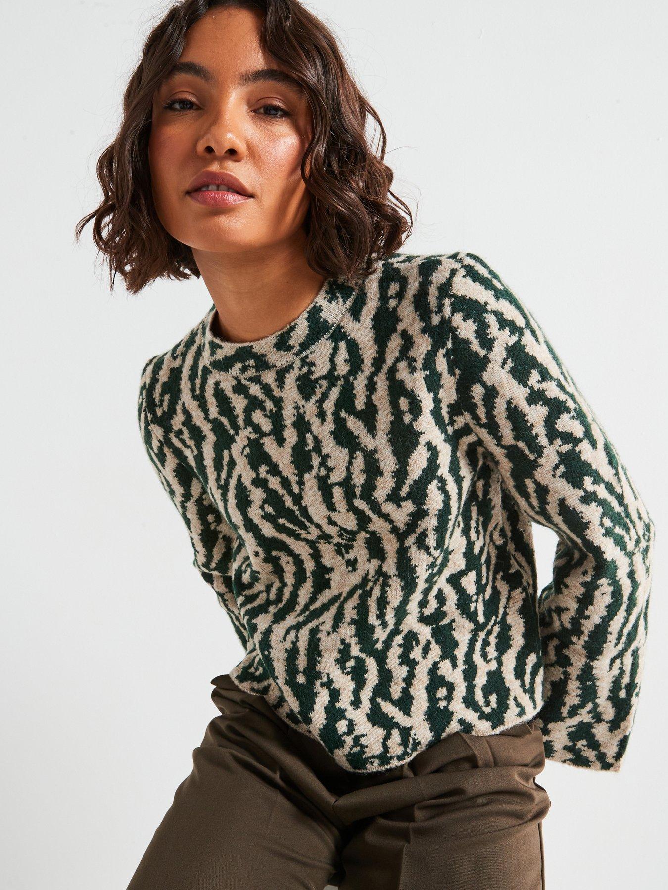 undefined Printed Jacquard Knitted Jumper - Cream
