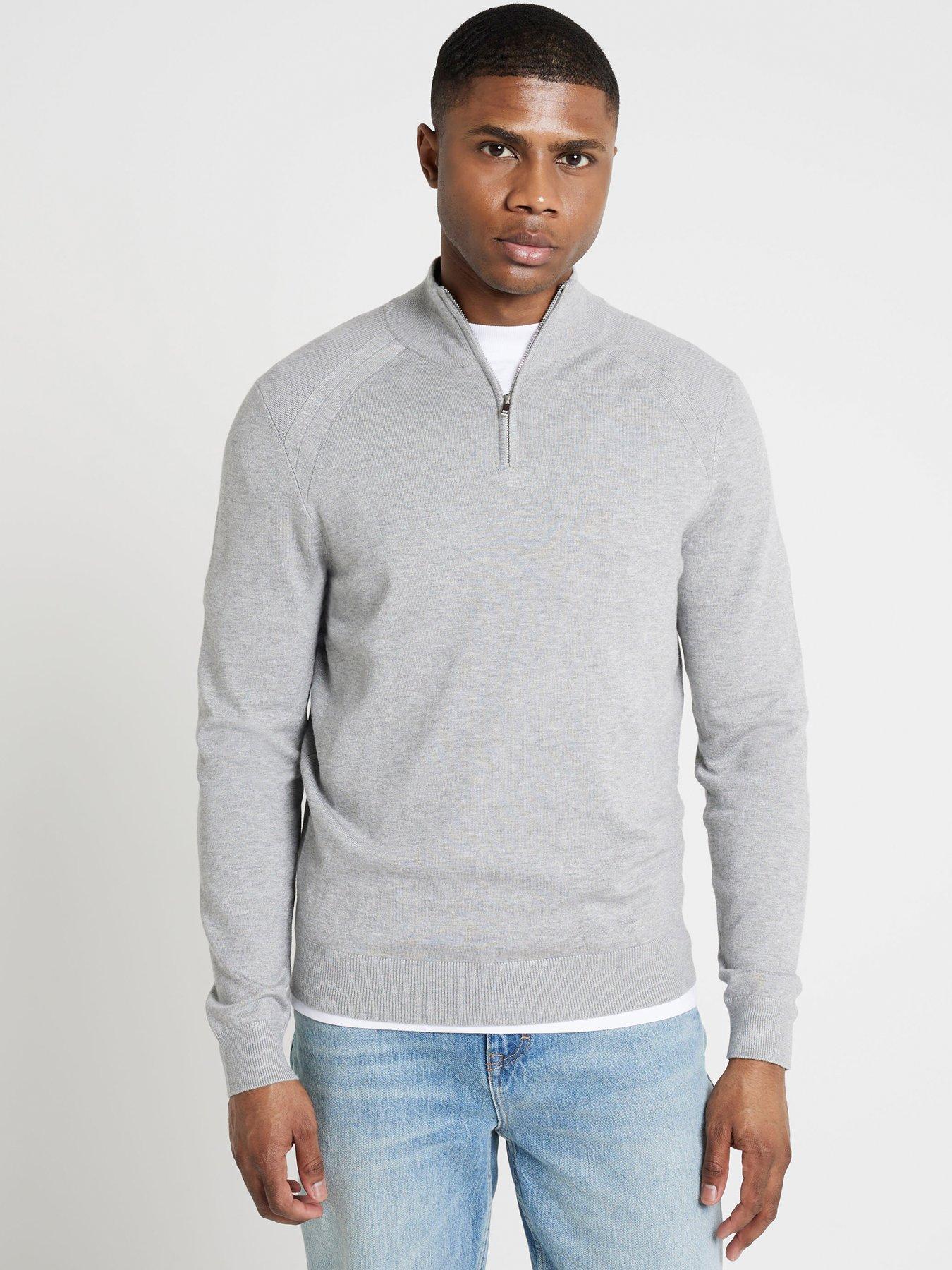 River Island Slim Viscose Half Zip Knitted Jumper Grey Very