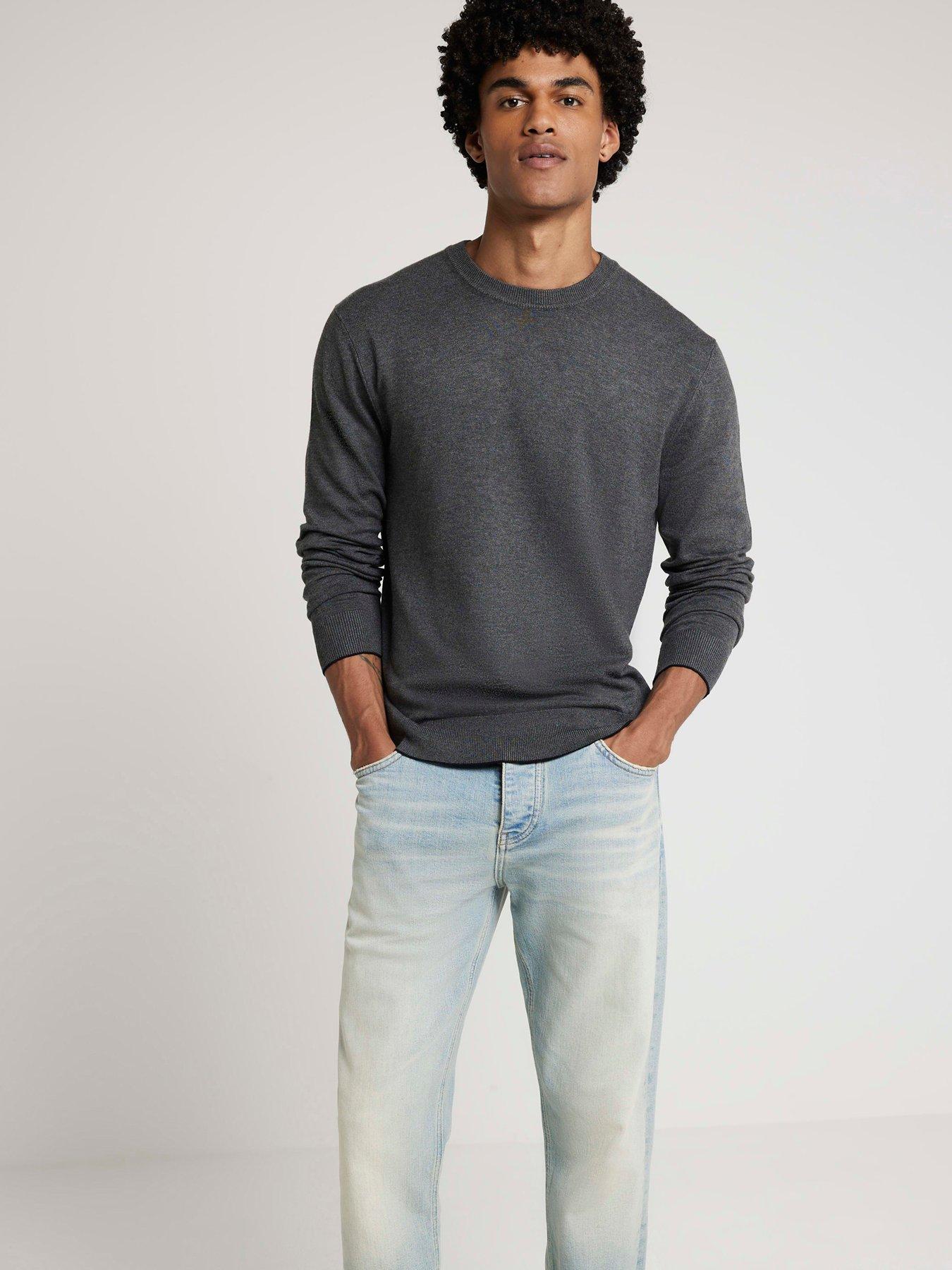 undefined Plain Fine Gauge Crew Knitted Jumper - Dark Grey