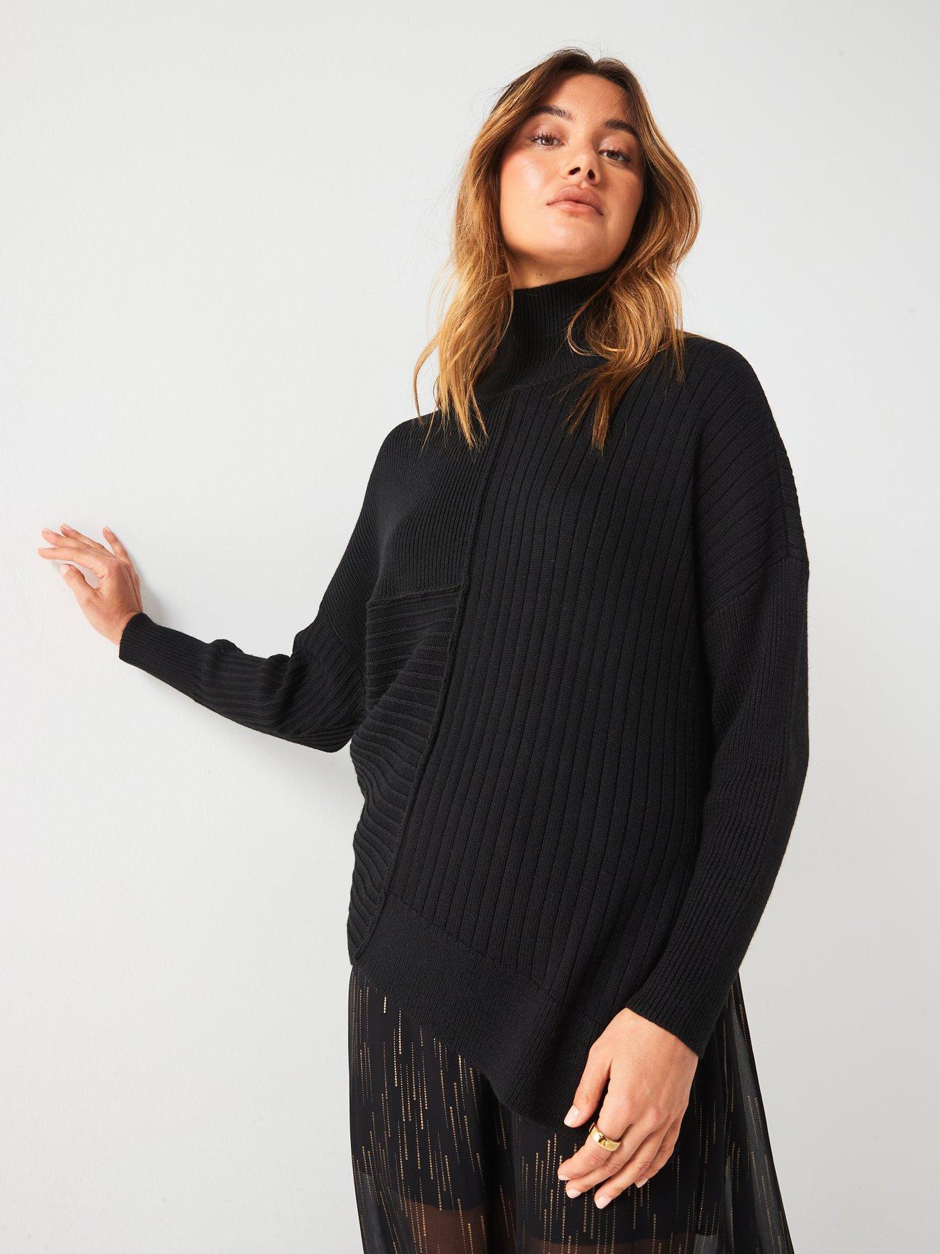 undefined Wool Blend Asymmetric Knitted Jumper - Black