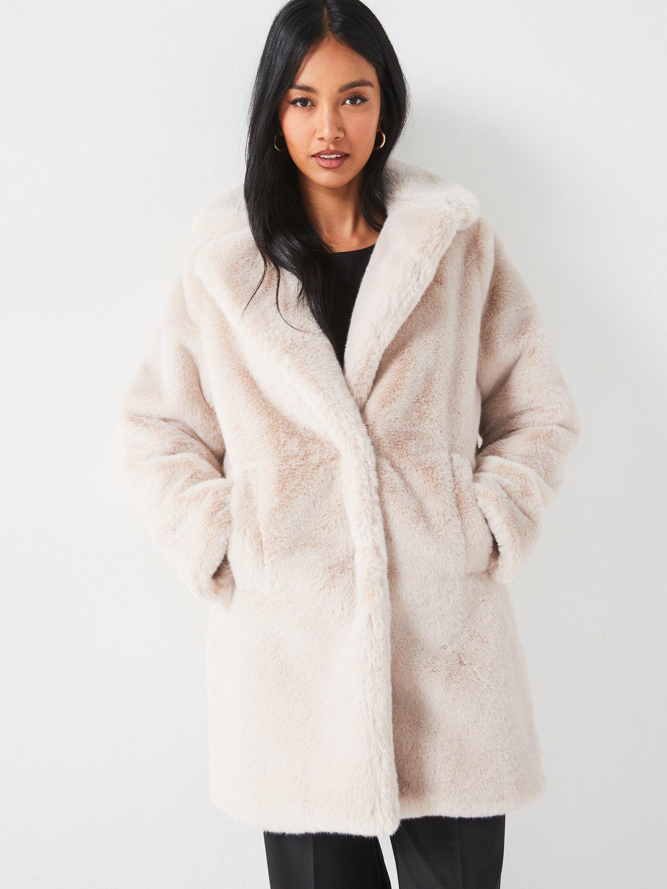 V by Very Longline Softie Faux Fur Coat Light Beige Very