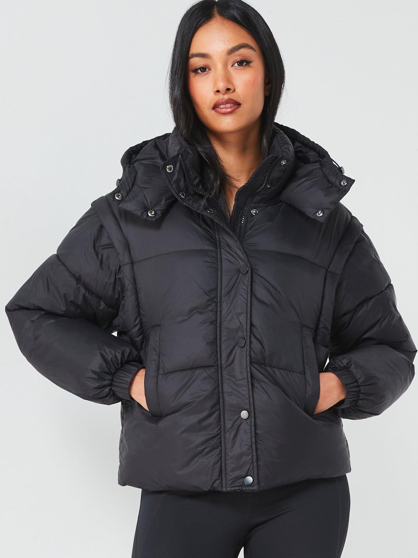 undefined Detachable Sleeve 2 In 1 Padded Coat - Black