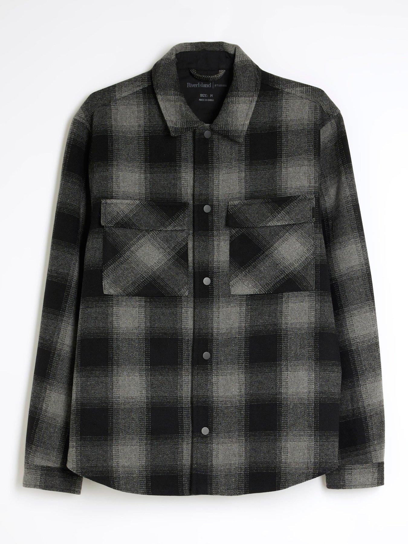 Image 4 of 6 of River Island Check Curved Hem Overshirt - Grey