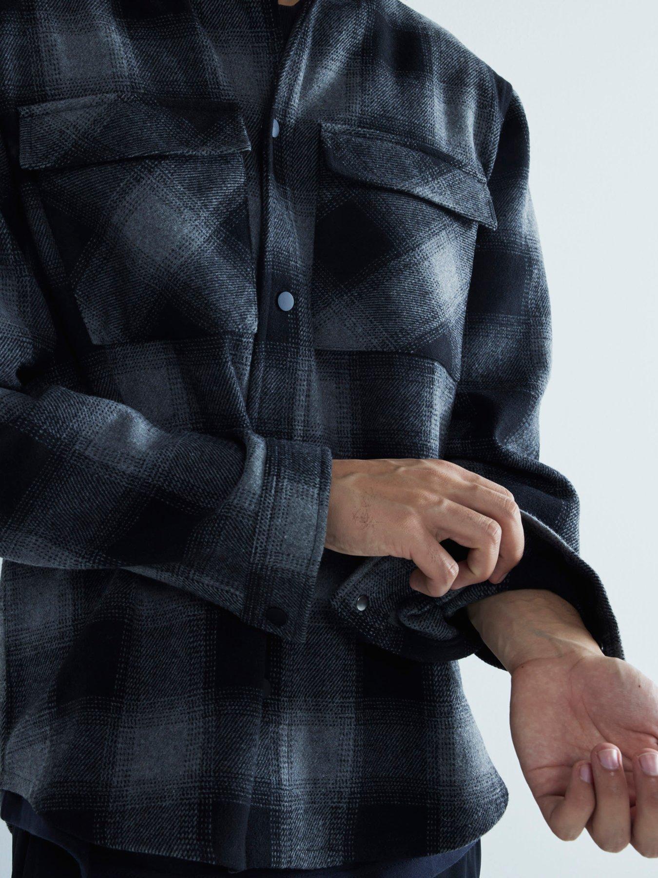 Image 5 of 6 of River Island Check Curved Hem Overshirt - Grey