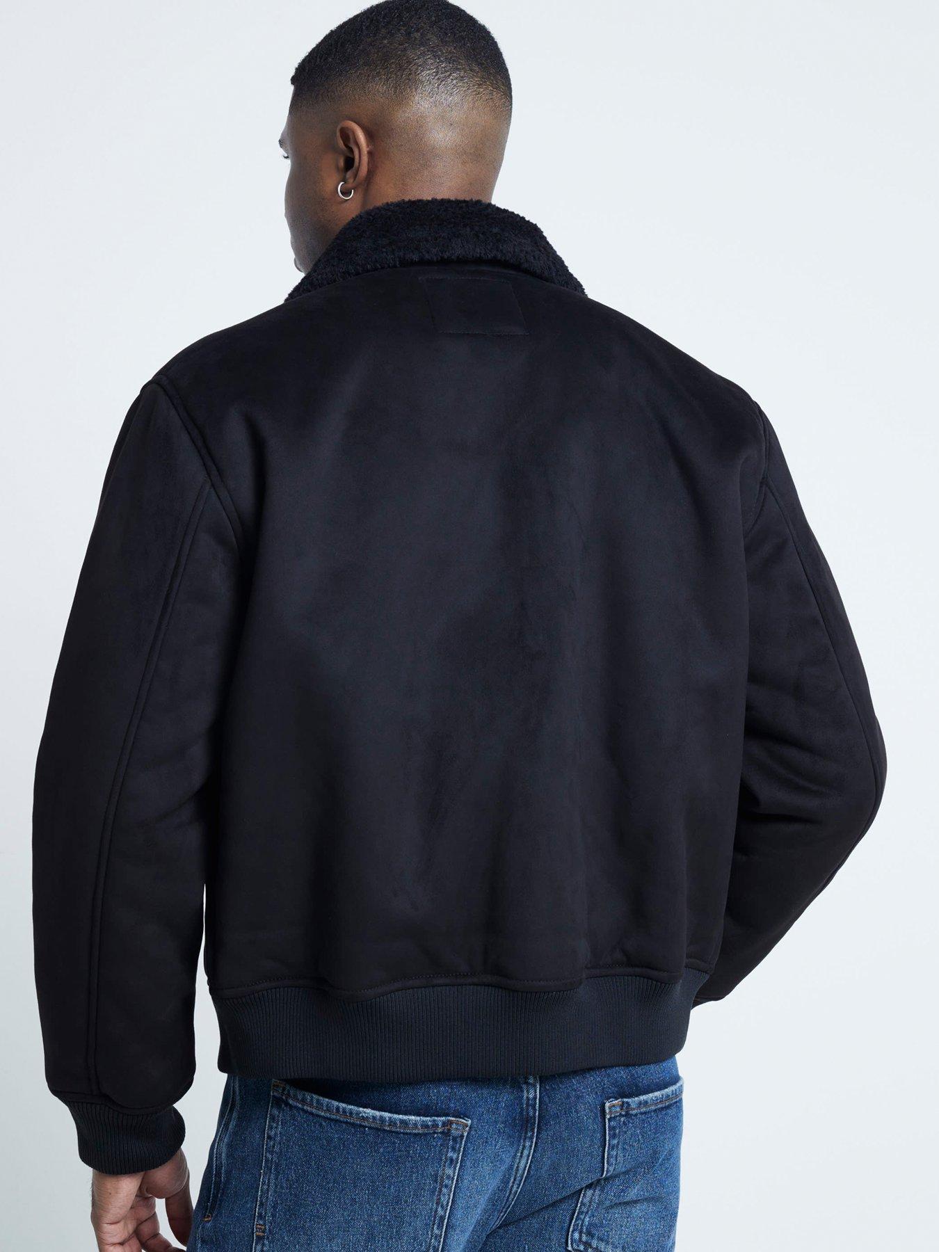 Shearling Collar Bomber Jacket Black