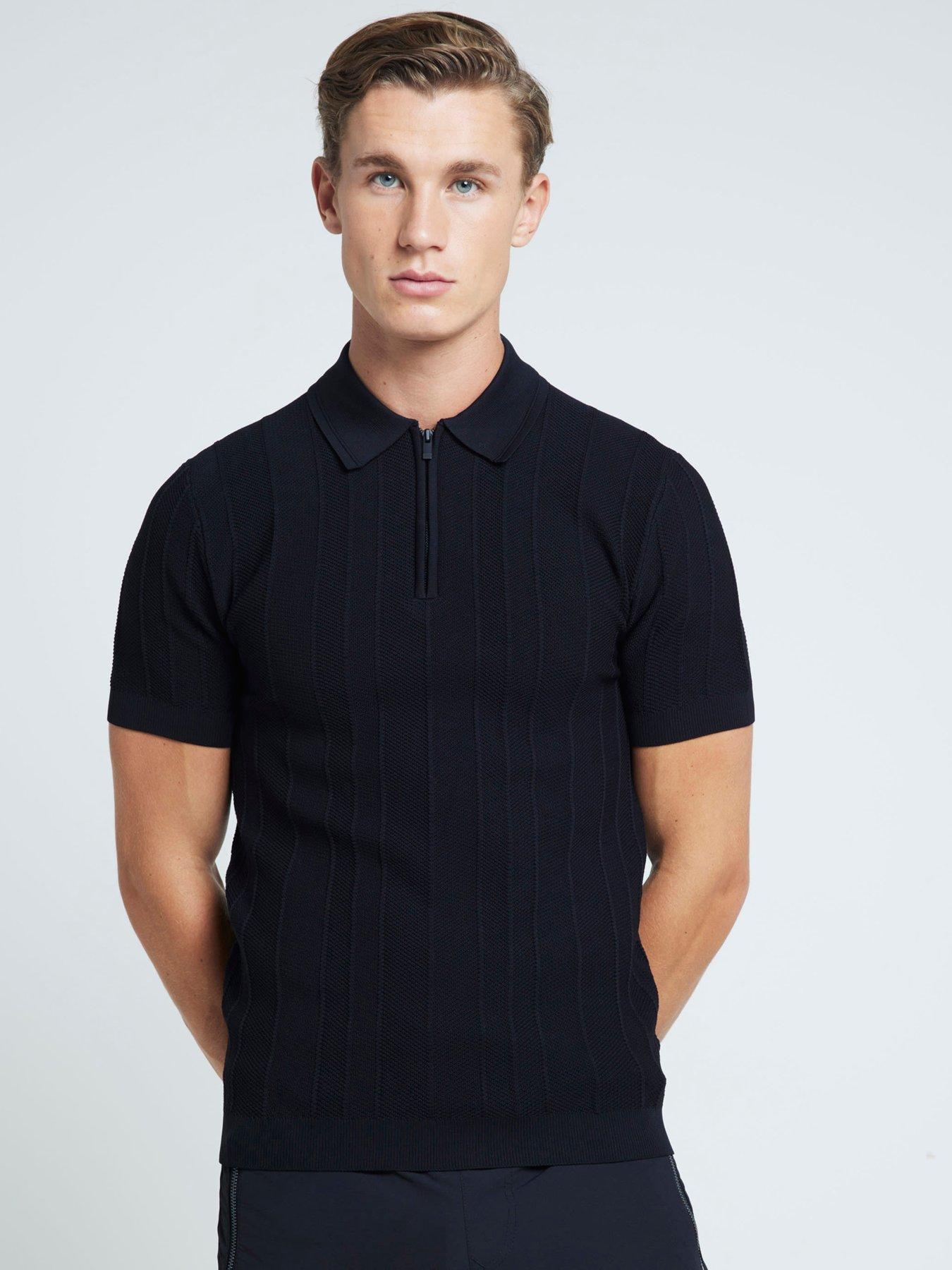 River Island Short Sleeve Knitted Herringbone Muscle Fit Polo Shirt ...