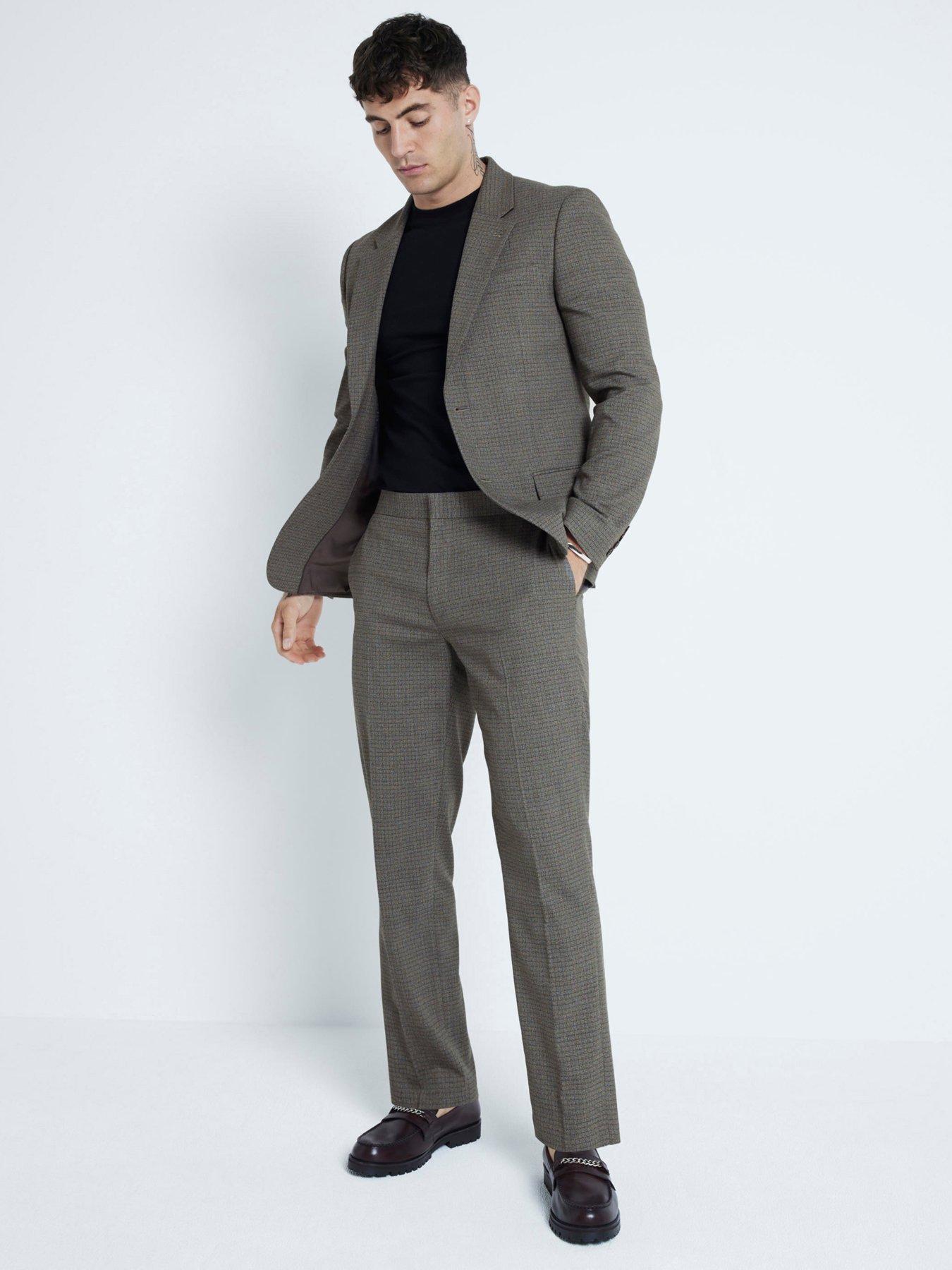 undefined Single Breasted Microcheck Suit Jacket - Light Brown