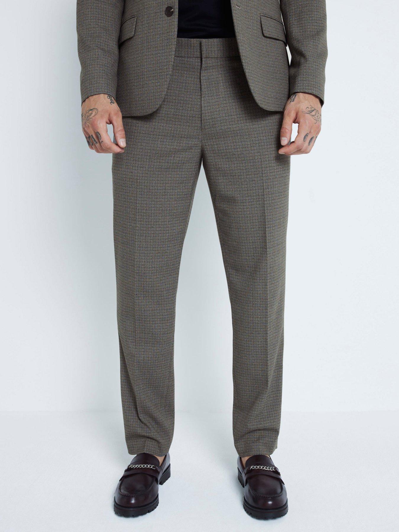 Image 1 of 6 of River Island Slim Microcheck Suit Trousers - Light Brown