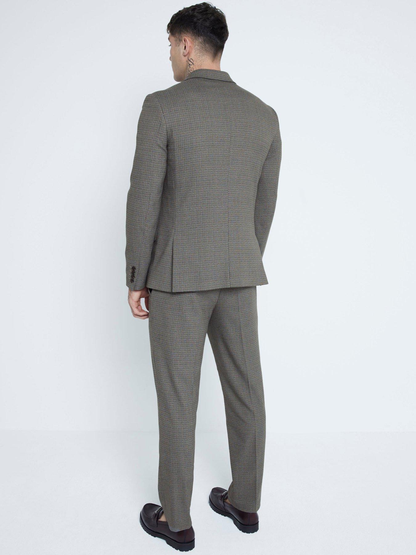 Image 2 of 6 of River Island Slim Microcheck Suit Trousers - Light Brown