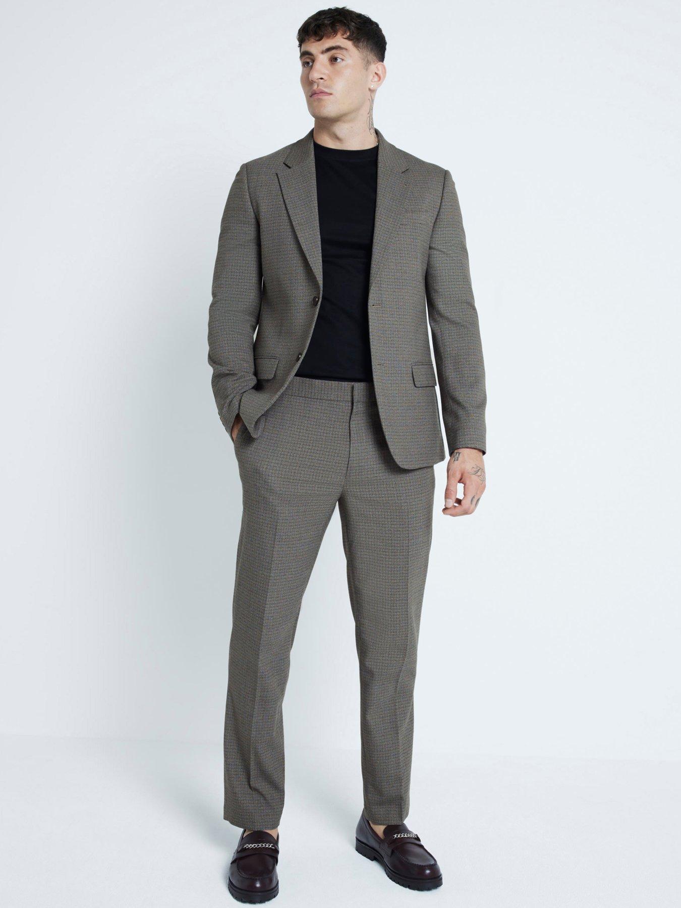 Image 3 of 6 of River Island Slim Microcheck Suit Trousers - Light Brown
