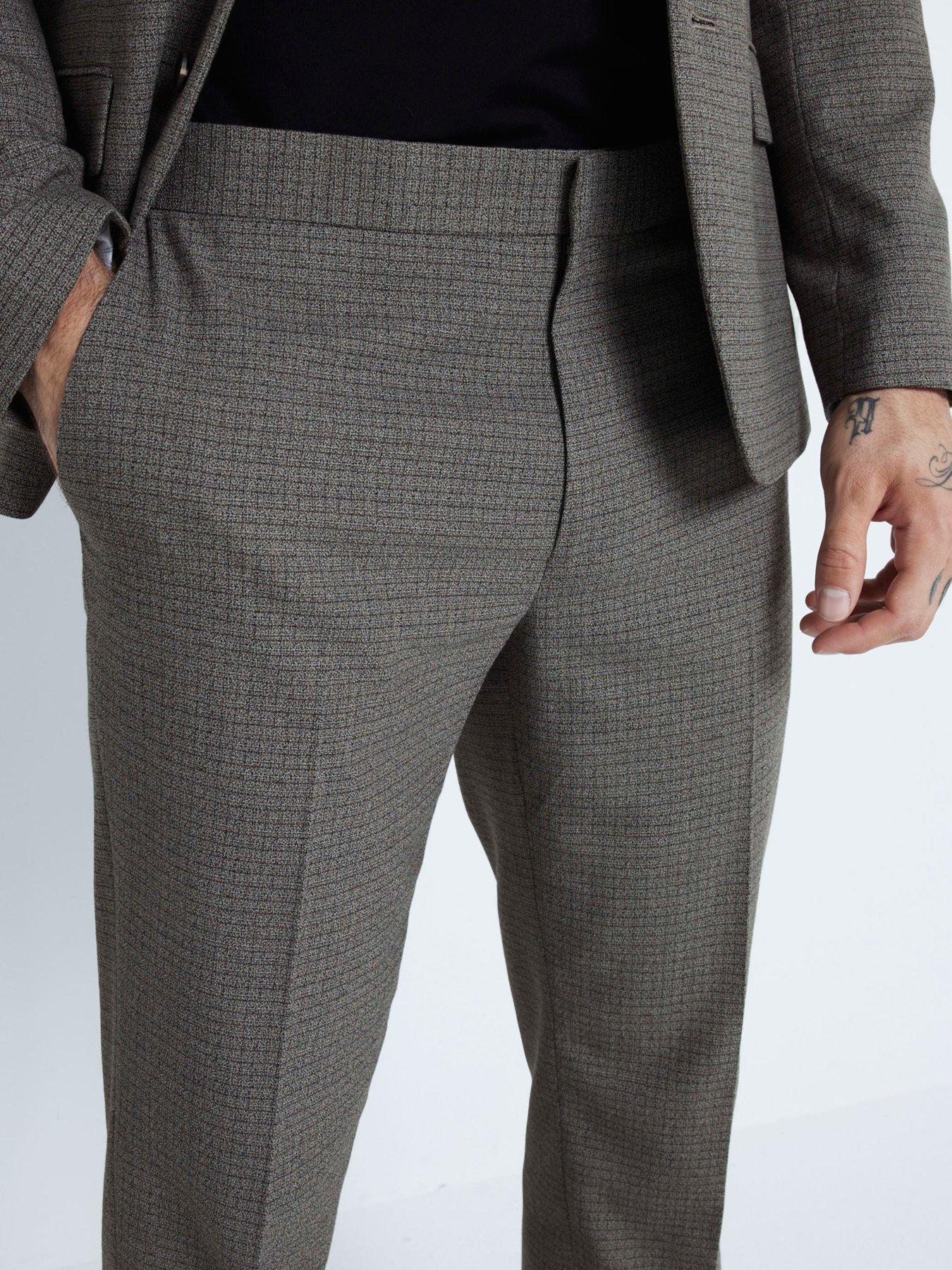 Image 4 of 6 of River Island Slim Microcheck Suit Trousers - Light Brown