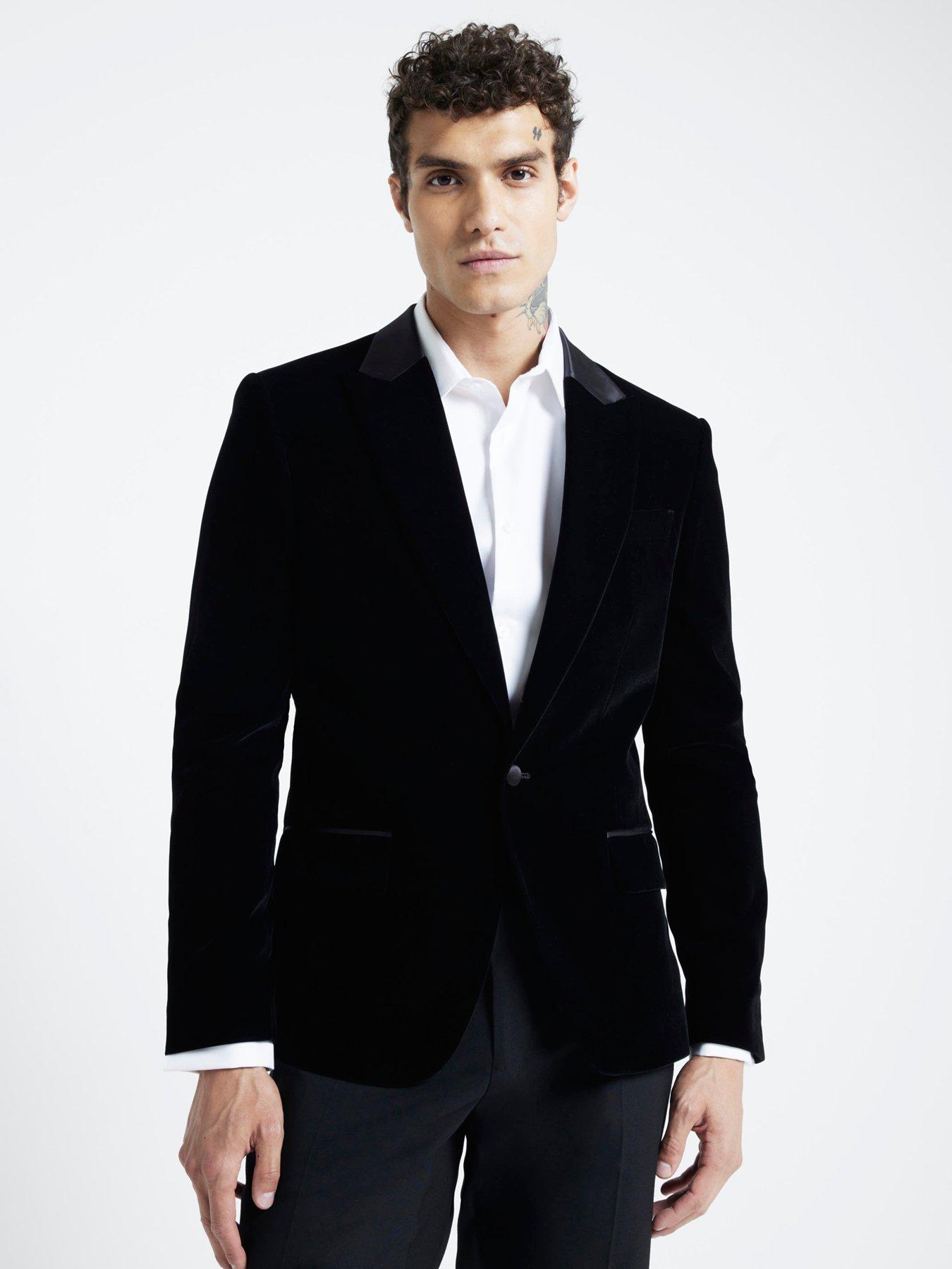 River island black velvet jacket online